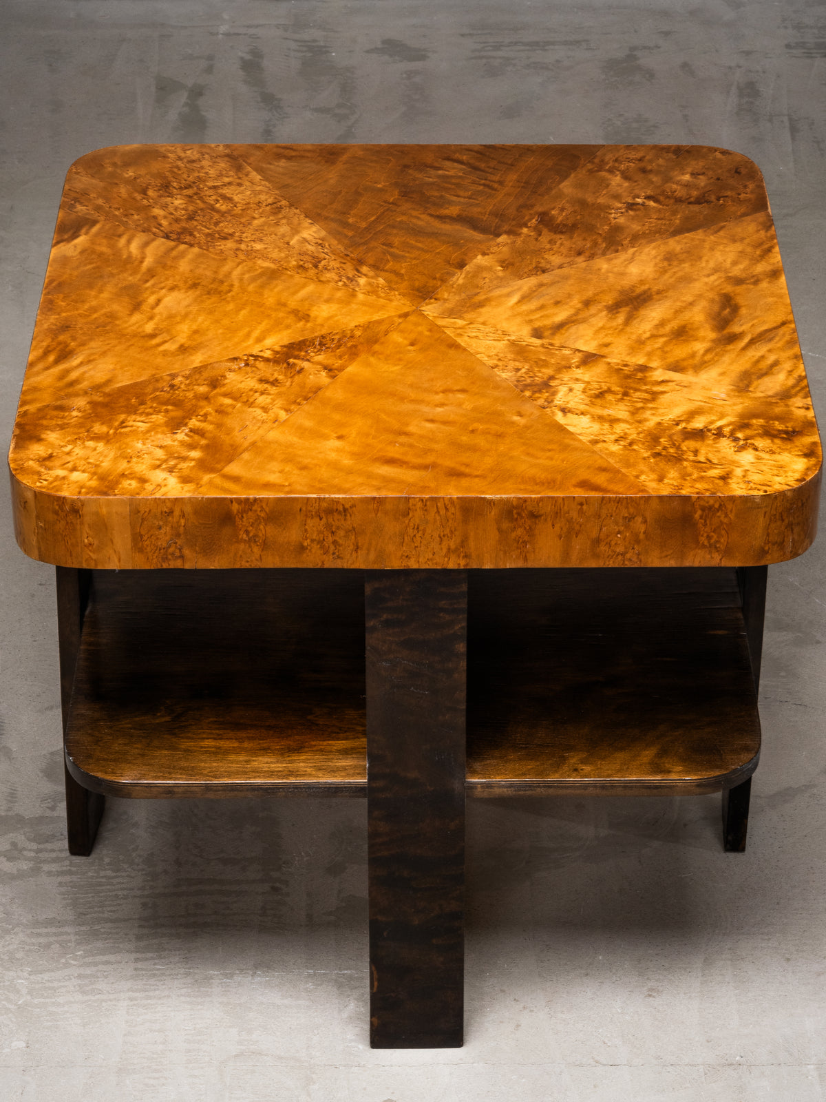 Finnish Functionalist Square Coffee Table in Flamed &amp; Curly Birch, 1940s