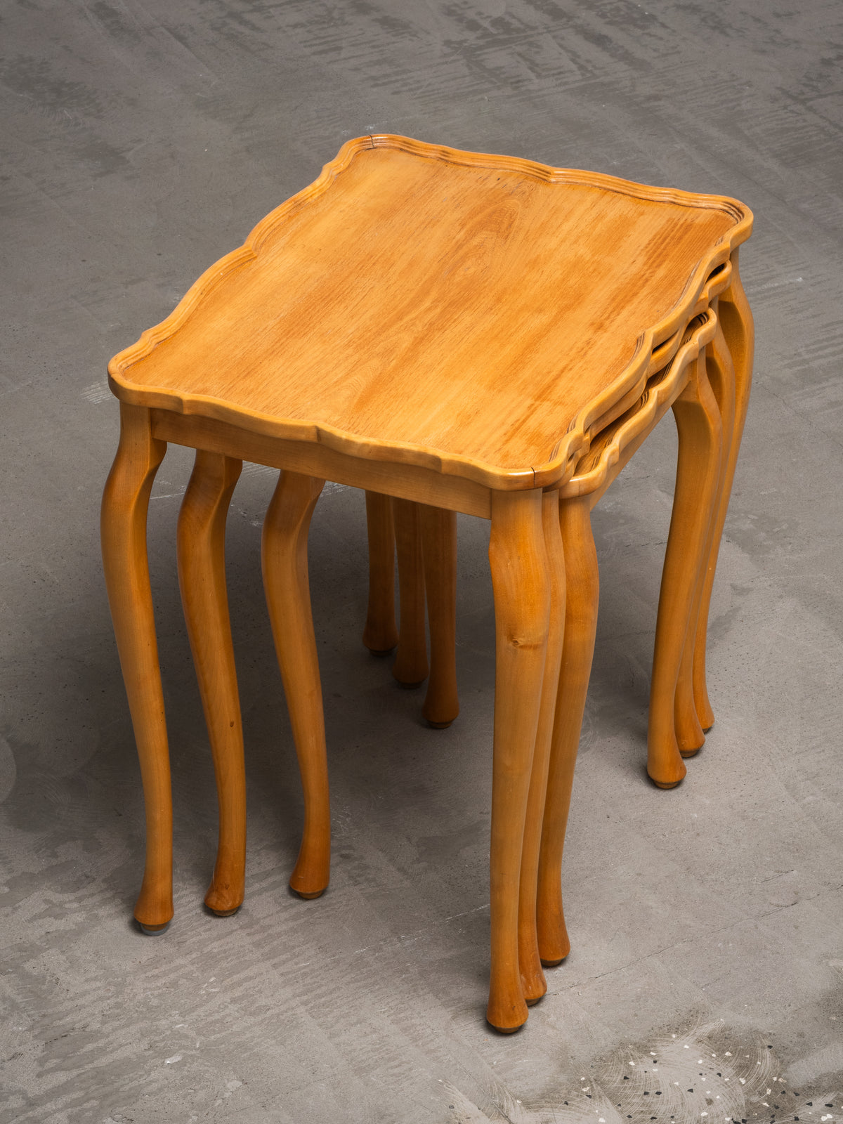 Finnish Mid-Century Elm Nesting Side Tables, Oy Stockmann Ab, 1950s
