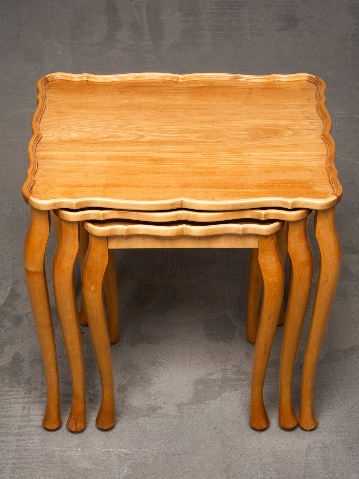 Finnish Mid-Century Elm Nesting Side Tables, Oy Stockmann Ab, 1950s