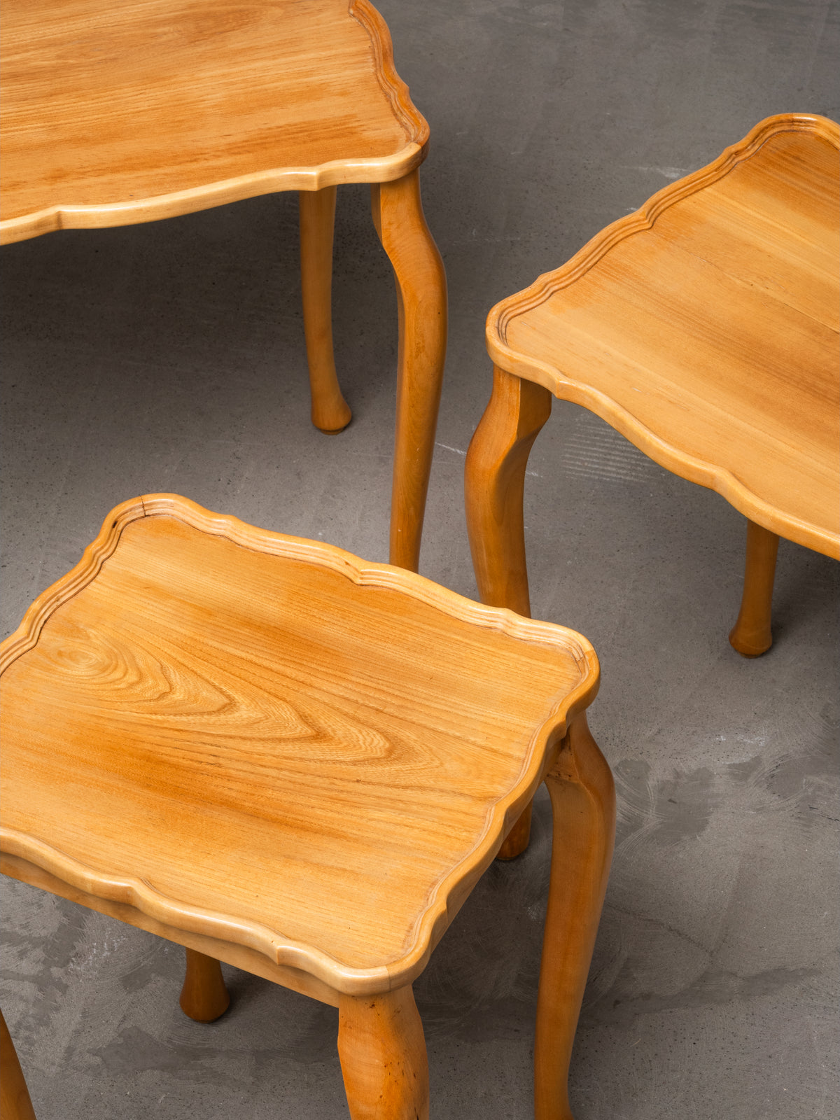 Finnish Mid-Century Elm Nesting Side Tables, Oy Stockmann Ab, 1950s