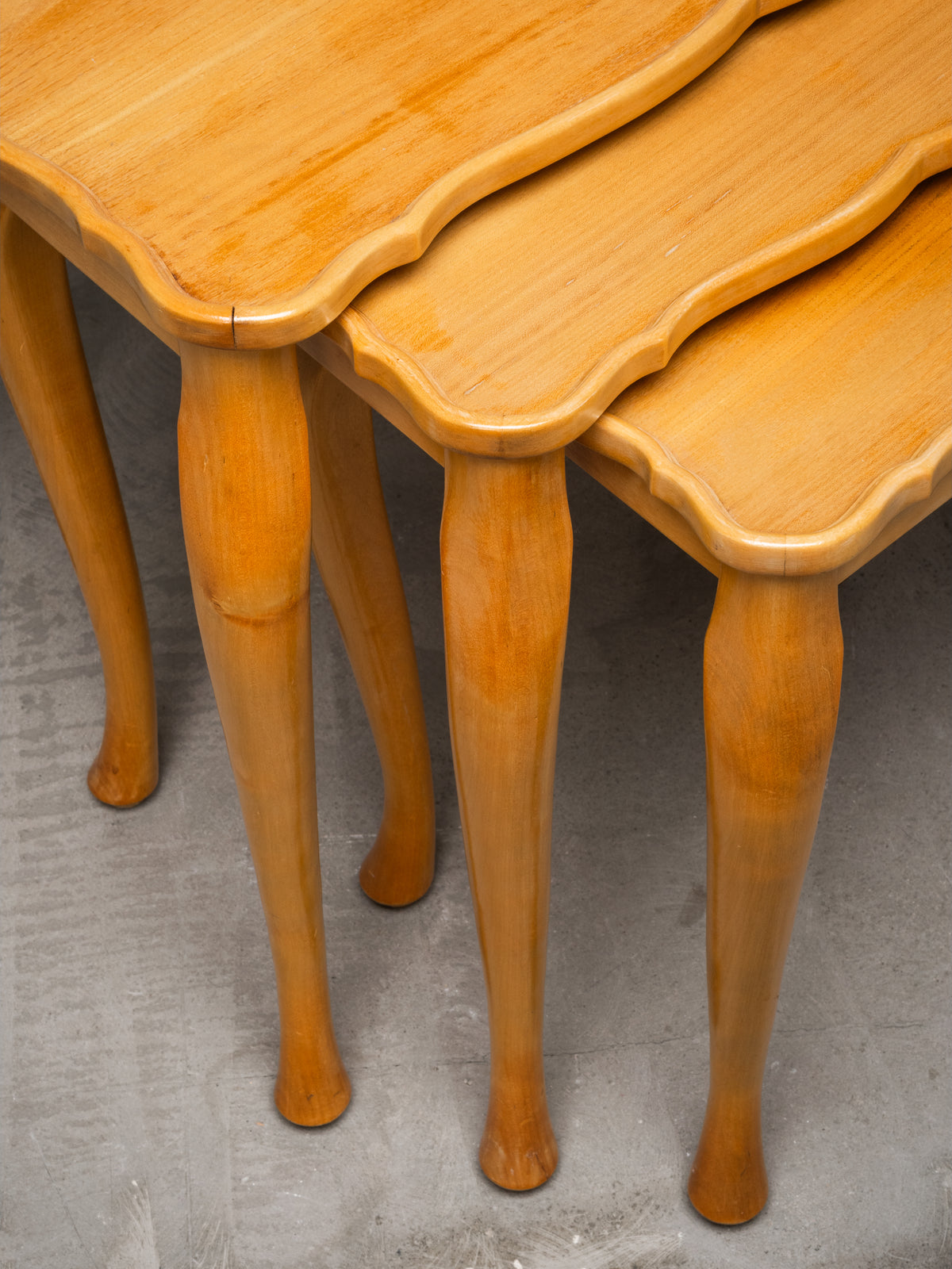 Finnish Mid-Century Elm Nesting Side Tables, Oy Stockmann Ab, 1950s