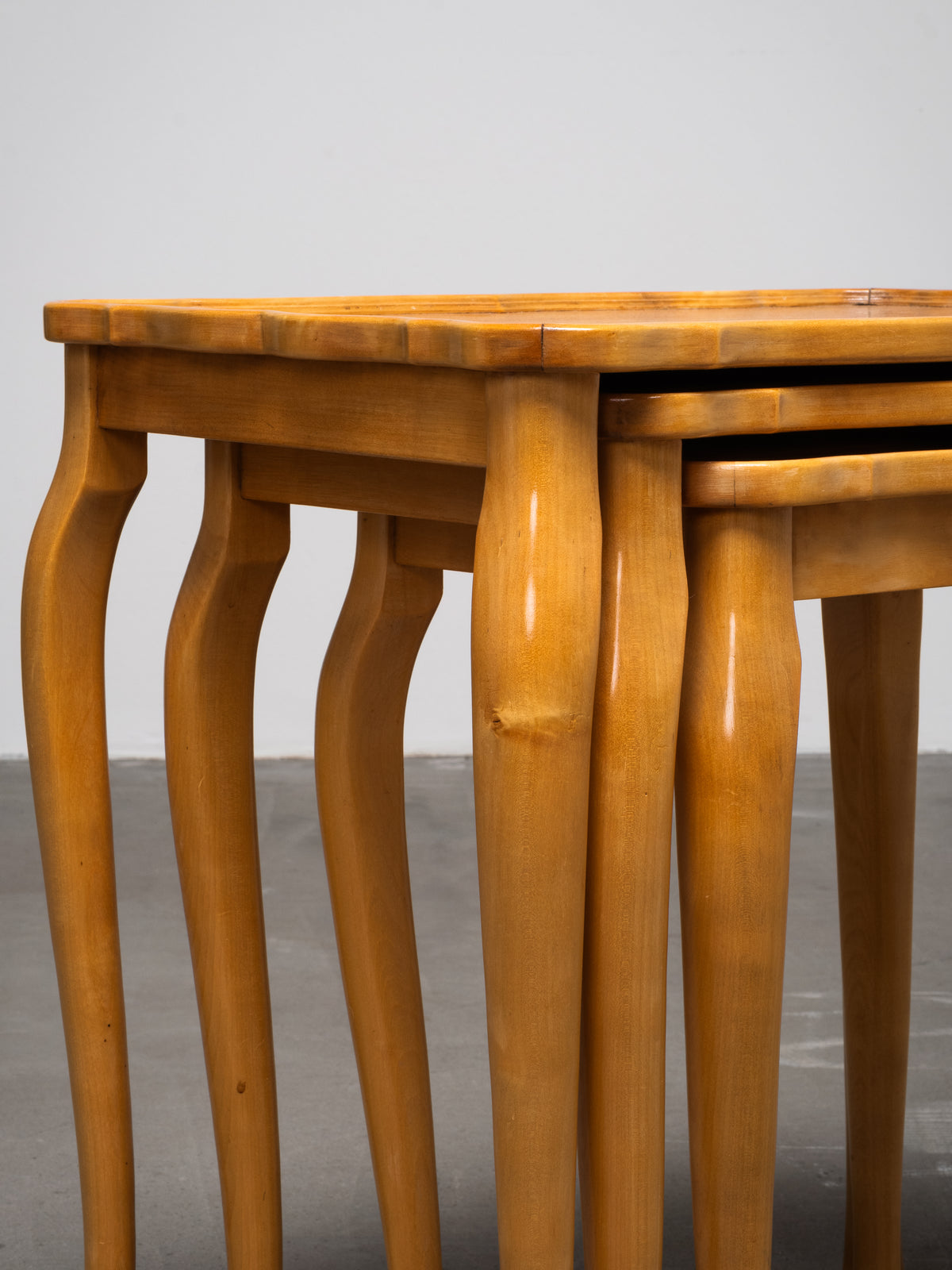 Finnish Mid-Century Elm Nesting Side Tables, Oy Stockmann Ab, 1950s