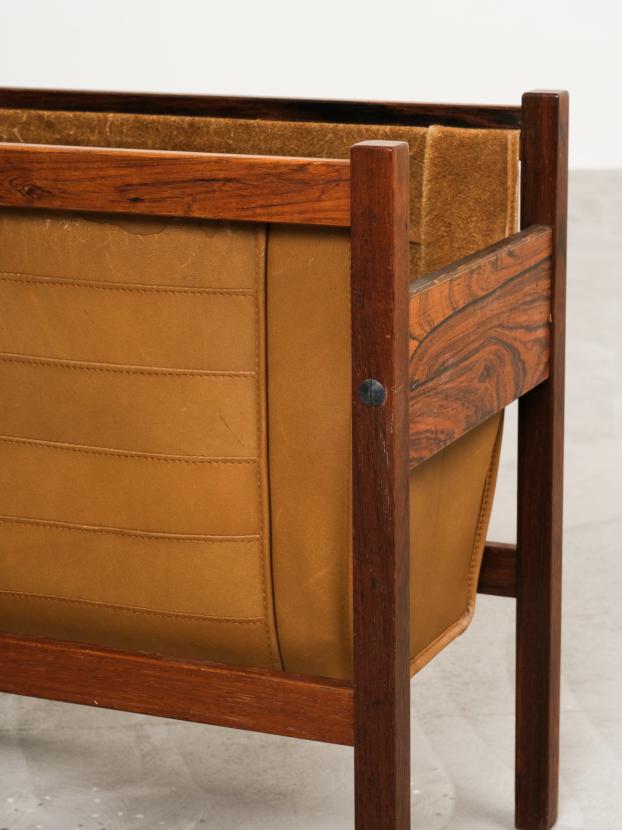 Mid-Century Danish Rosewood &amp; Leather Magazine Rack