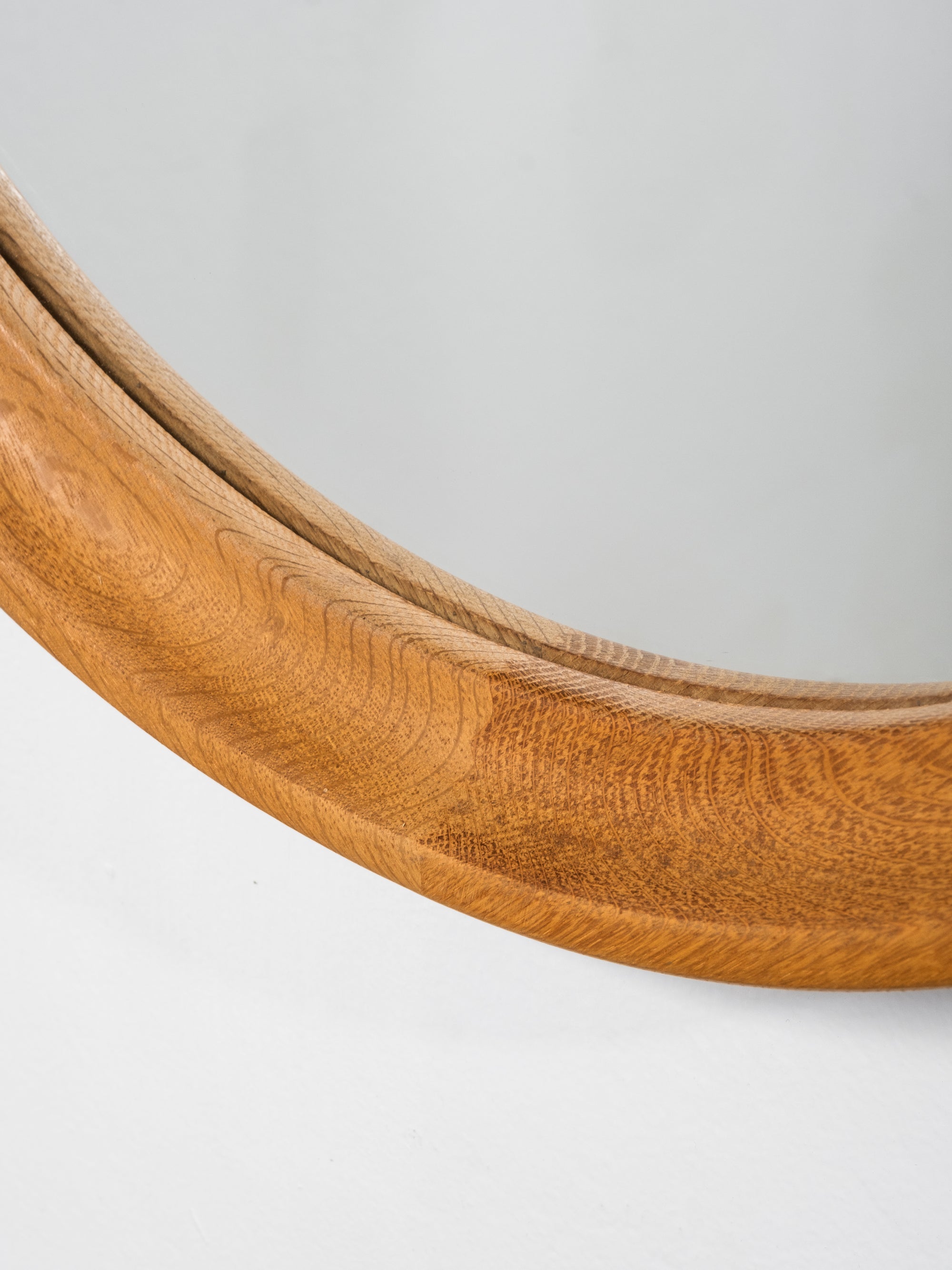 Scandinavian Mid-Century Oak Framed Round Wall Mirror, 1960s