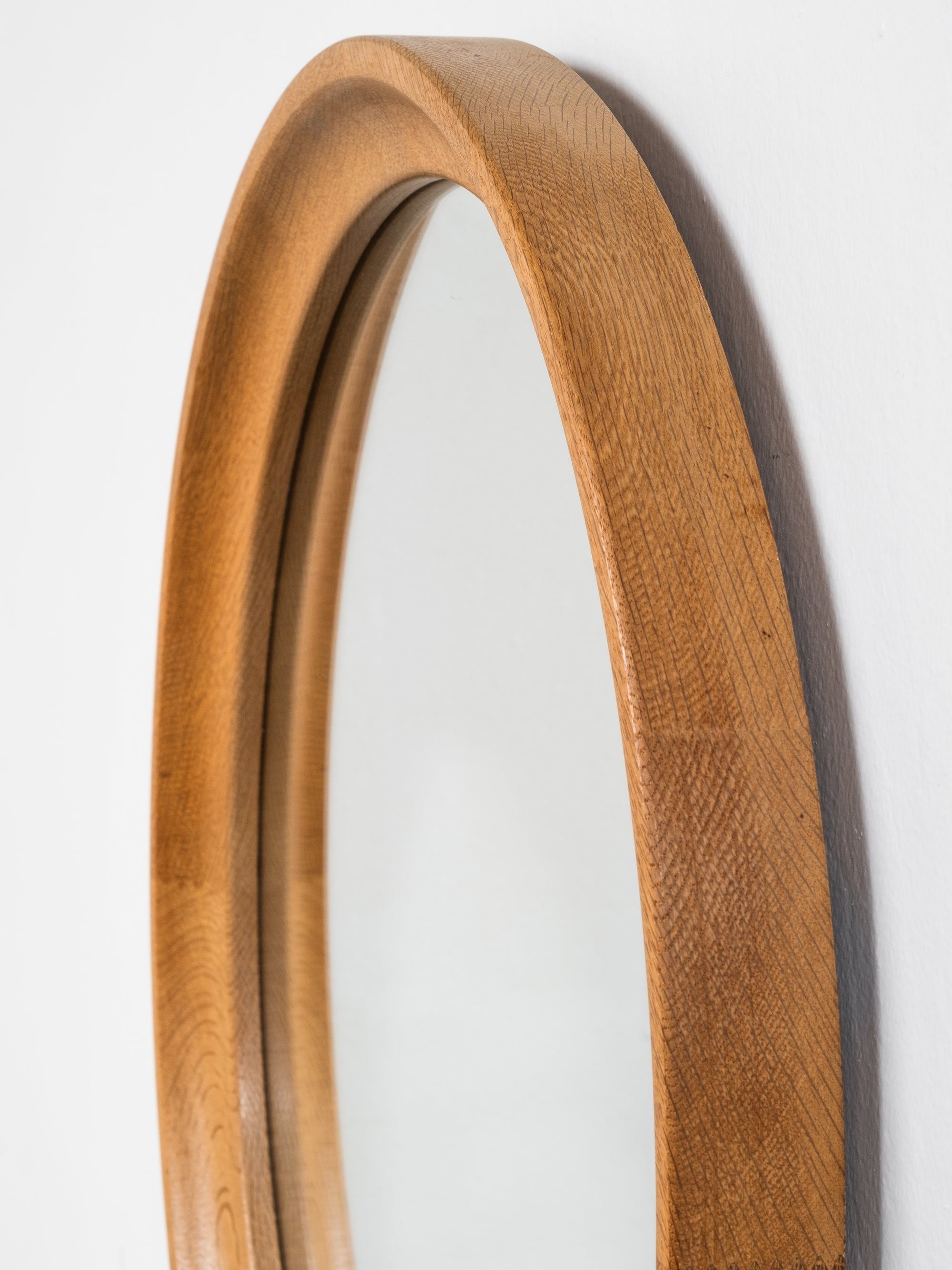 Scandinavian Mid-Century Oak Framed Round Wall Mirror, 1960s