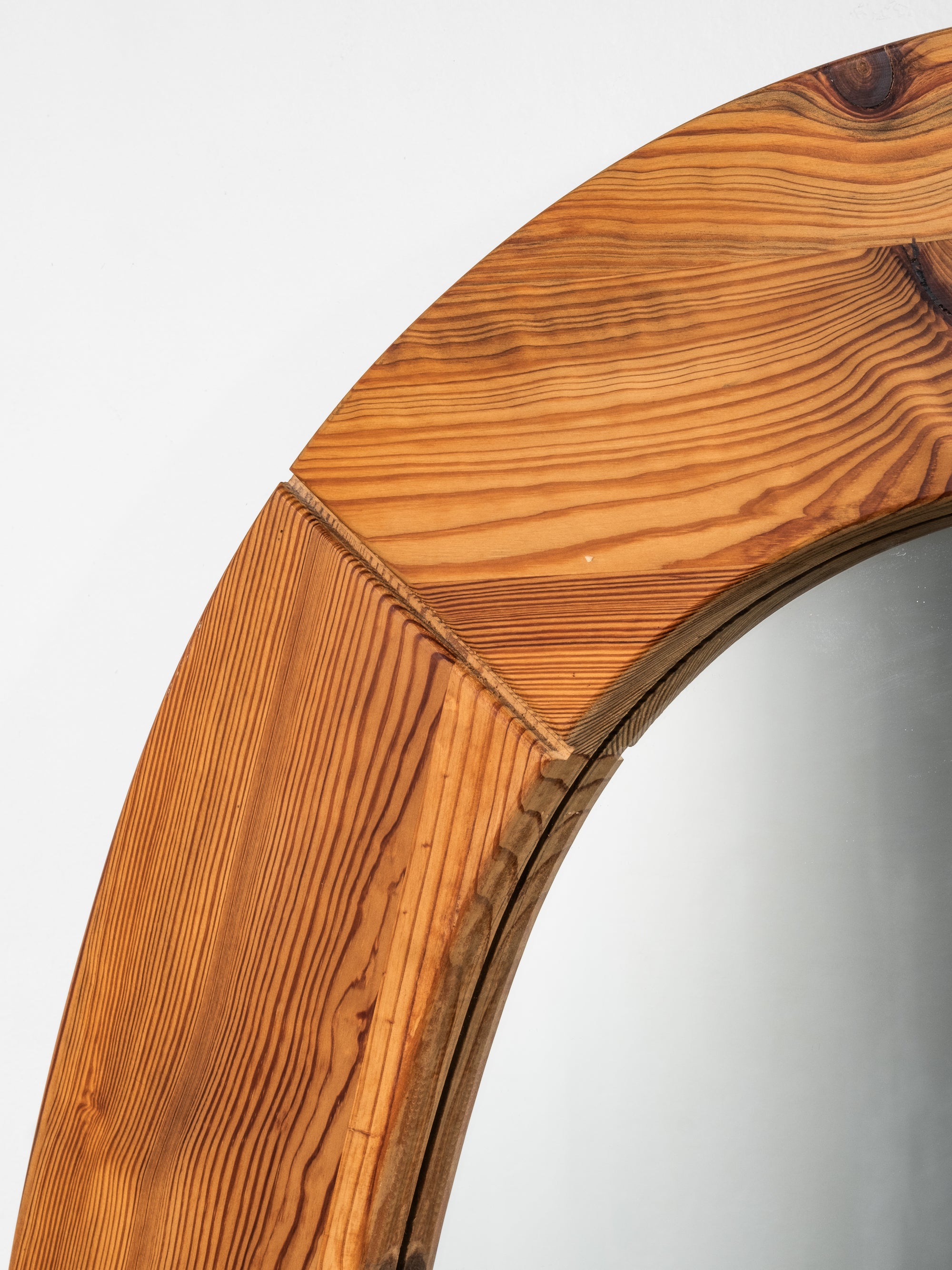 Large Oval Mid-Century Pine Wall Mirror, Glas Mäster Markaryd, Sweden, 1970s