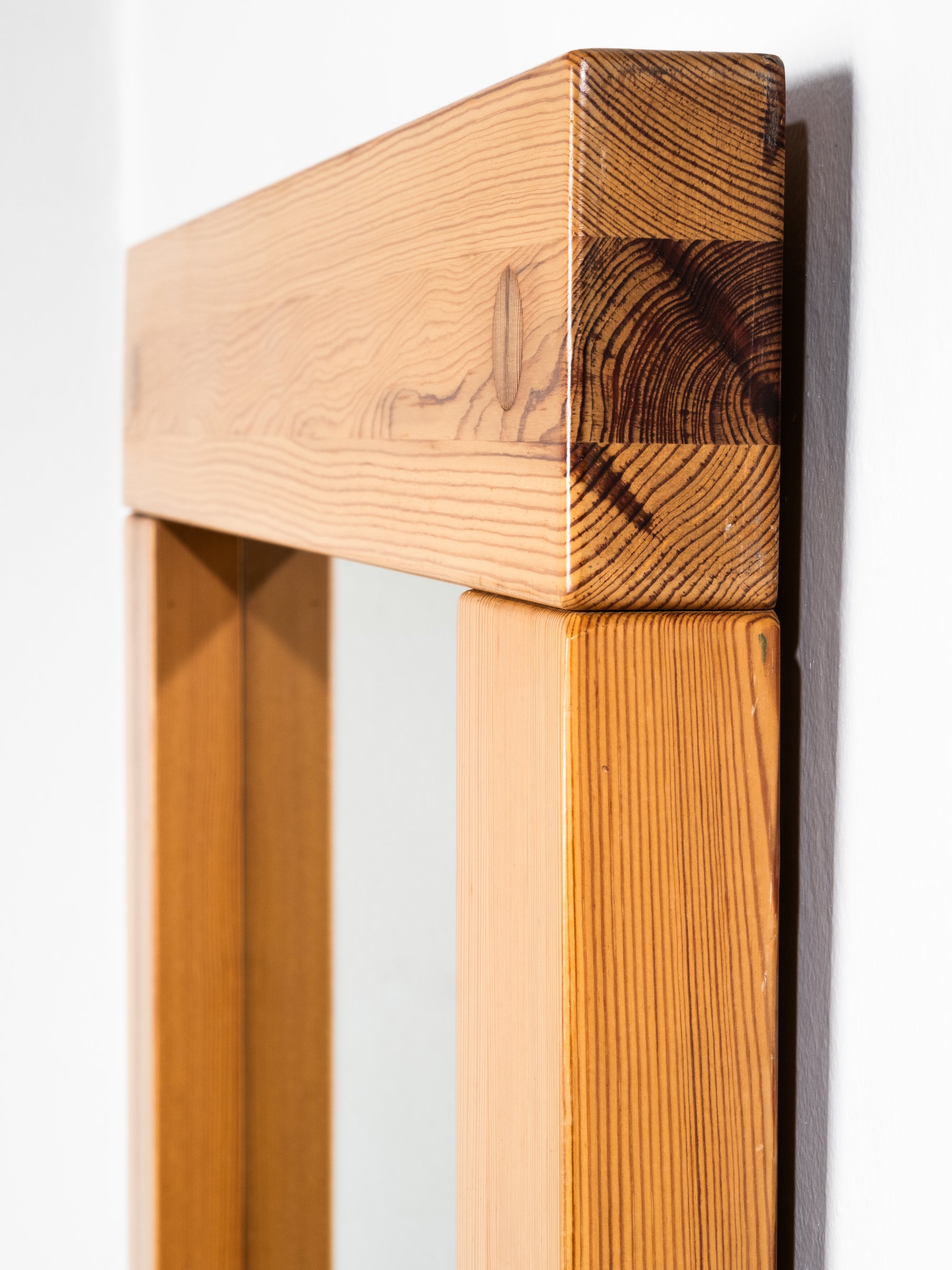 Large Mid-Century Pine Wall Mirror, Sweden, 1970s