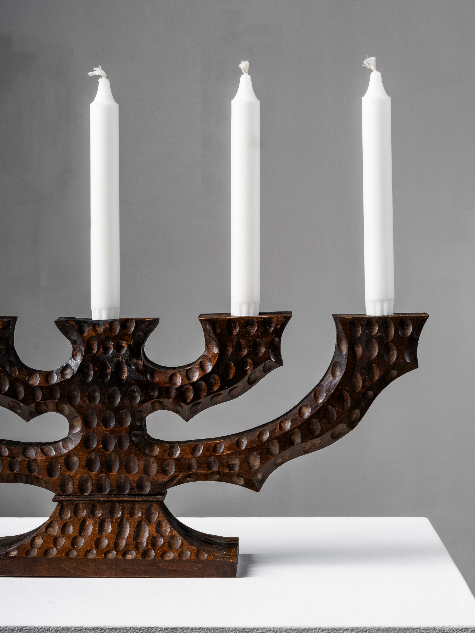 Swedish Folk Art Hand-Carved Wooden Candelabra, 1940s