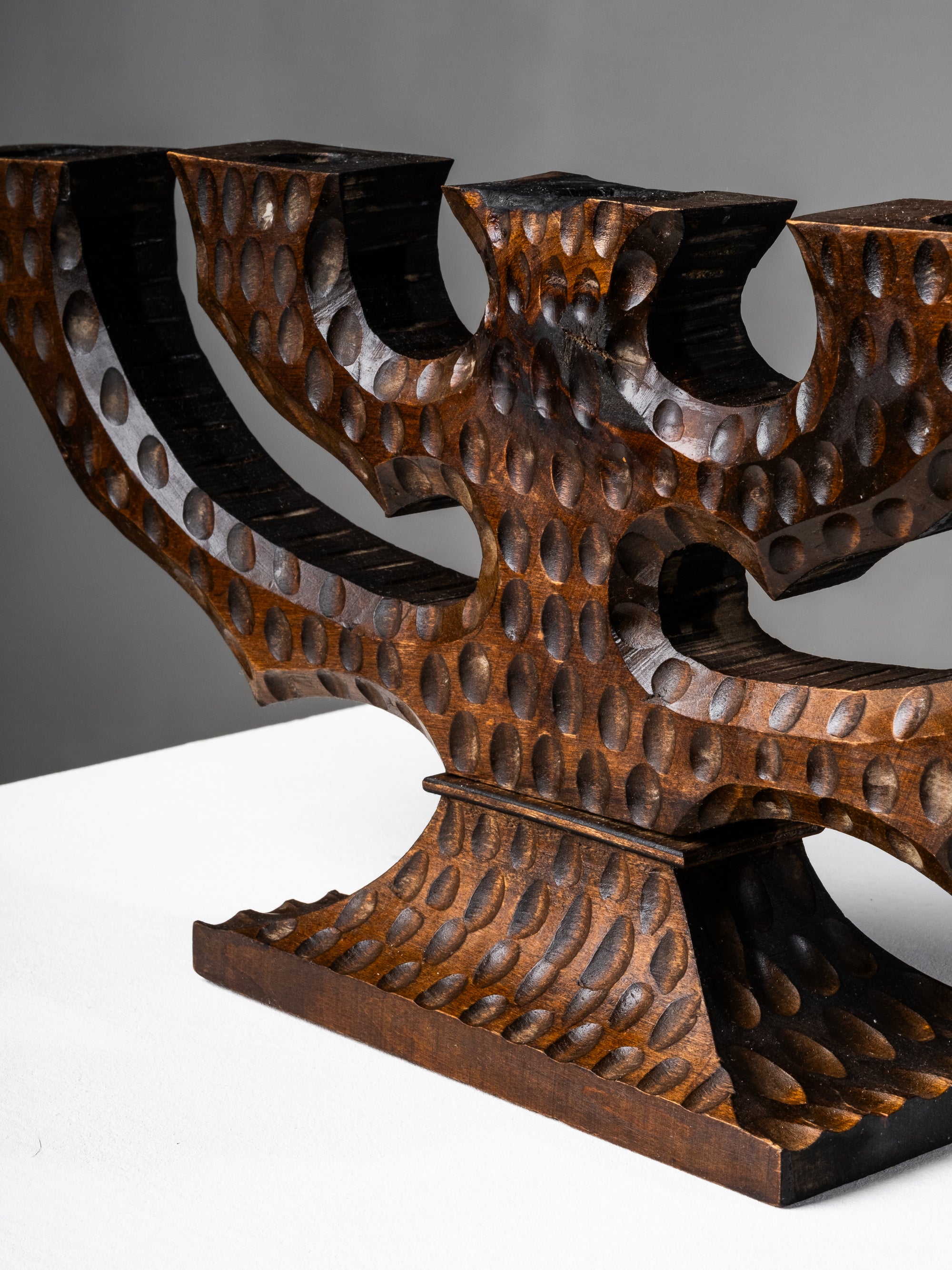 Swedish Folk Art Hand-Carved Wooden Candelabra, 1940s