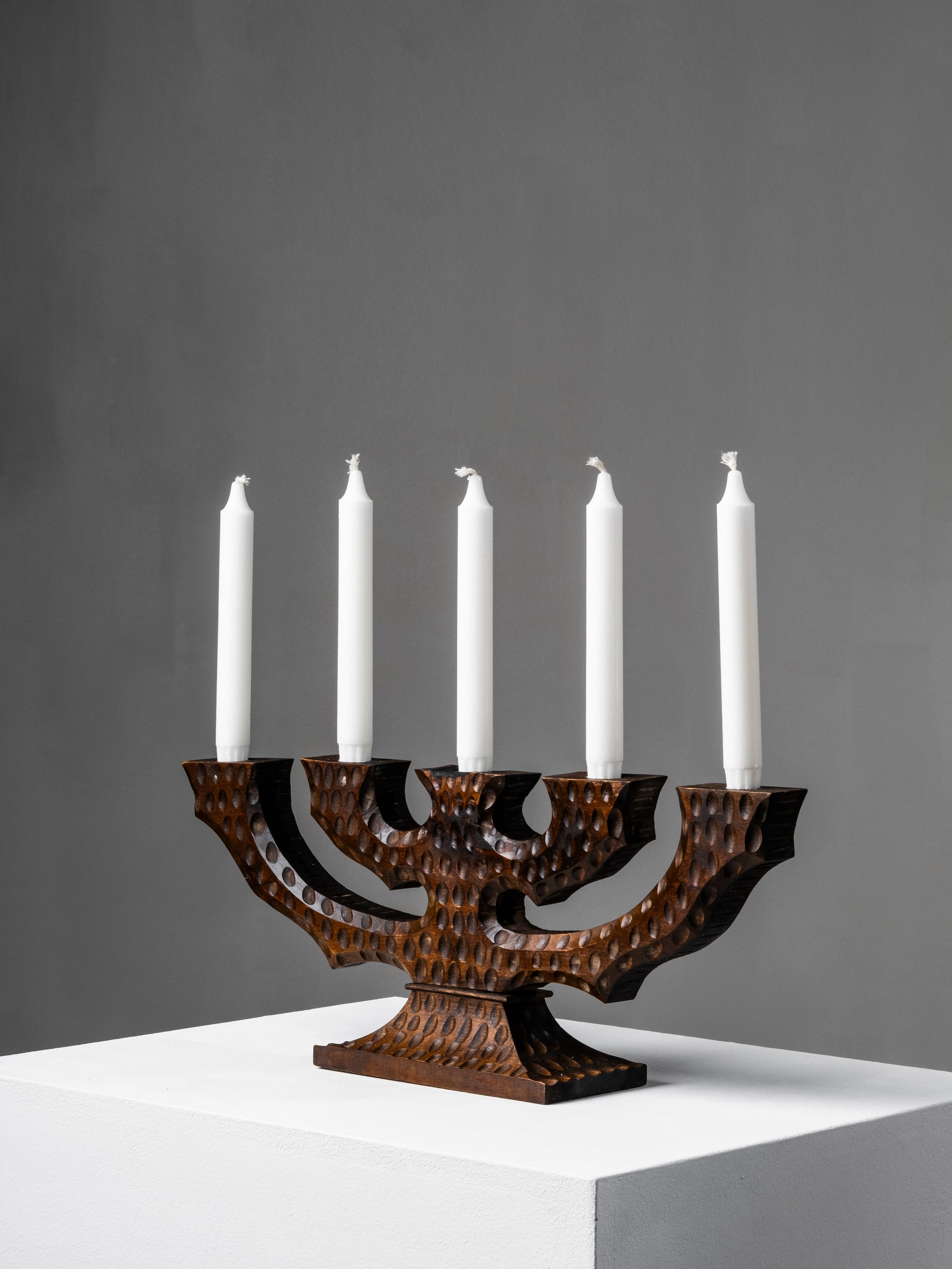 Swedish Folk Art Hand-Carved Wooden Candelabra, 1940s