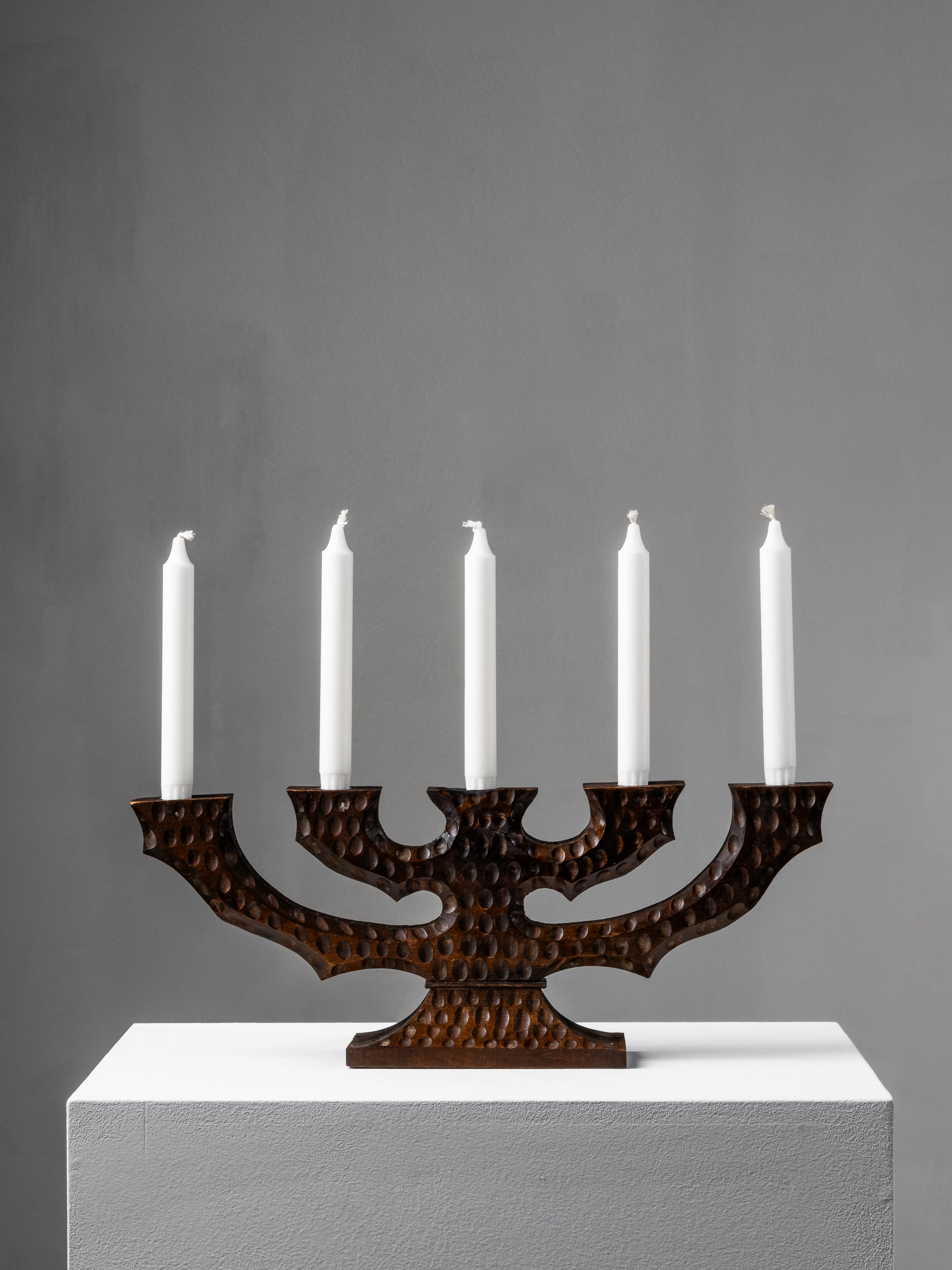 Swedish Folk Art Hand-Carved Wooden Candelabra, 1940s