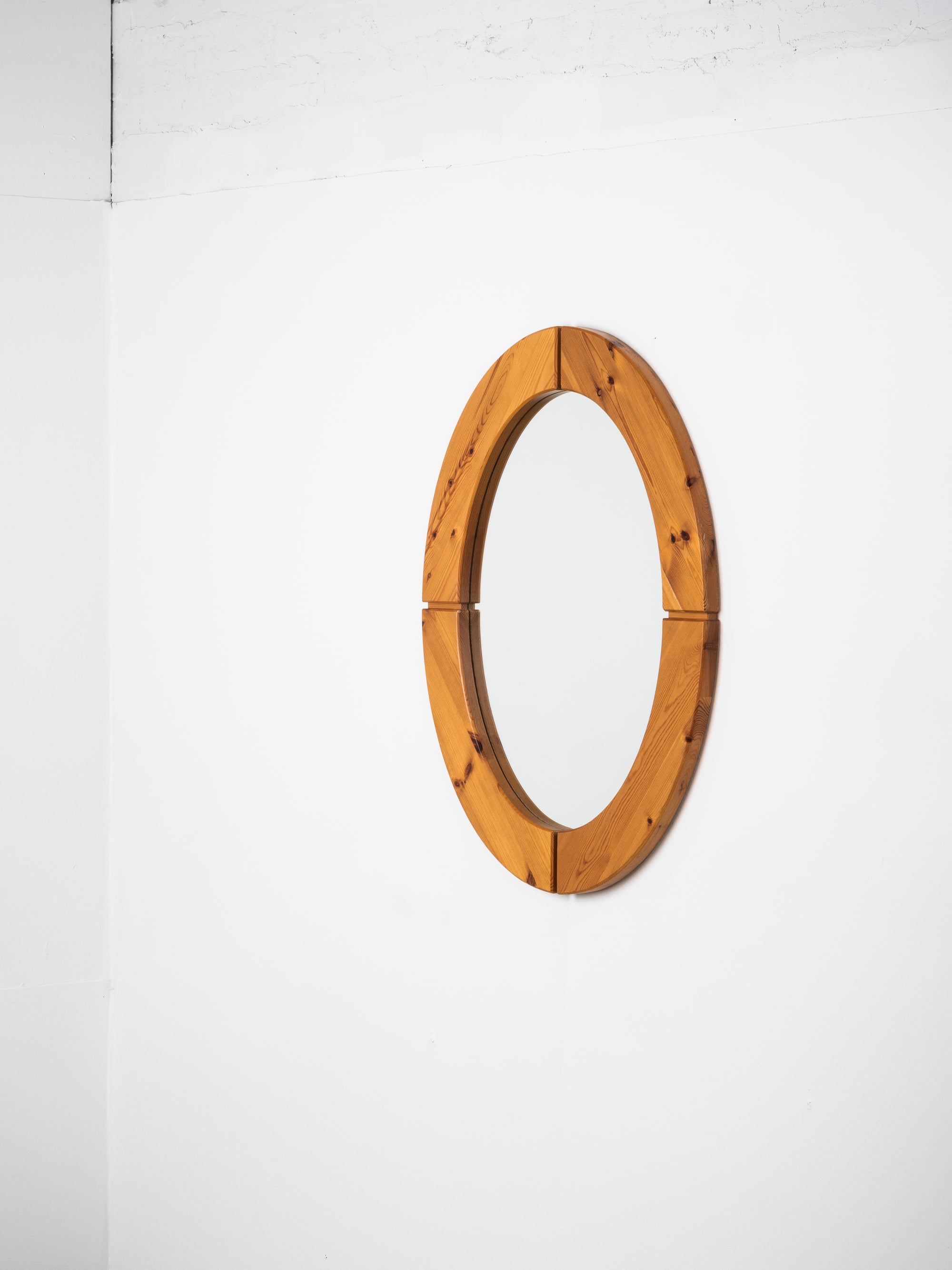 Oval Solid Pine Wall Mirror, 1970s