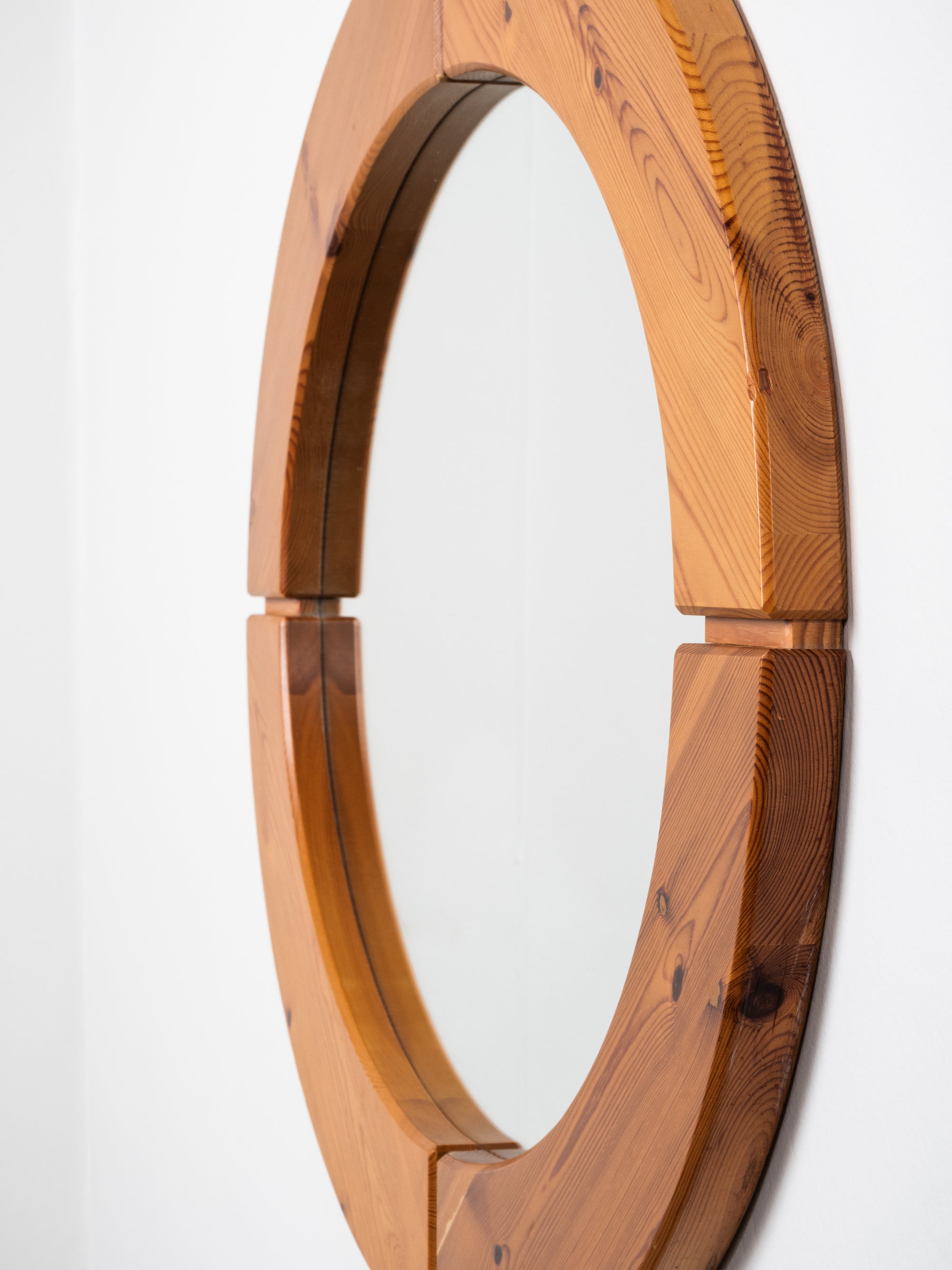 Oval Solid Pine Wall Mirror, 1970s