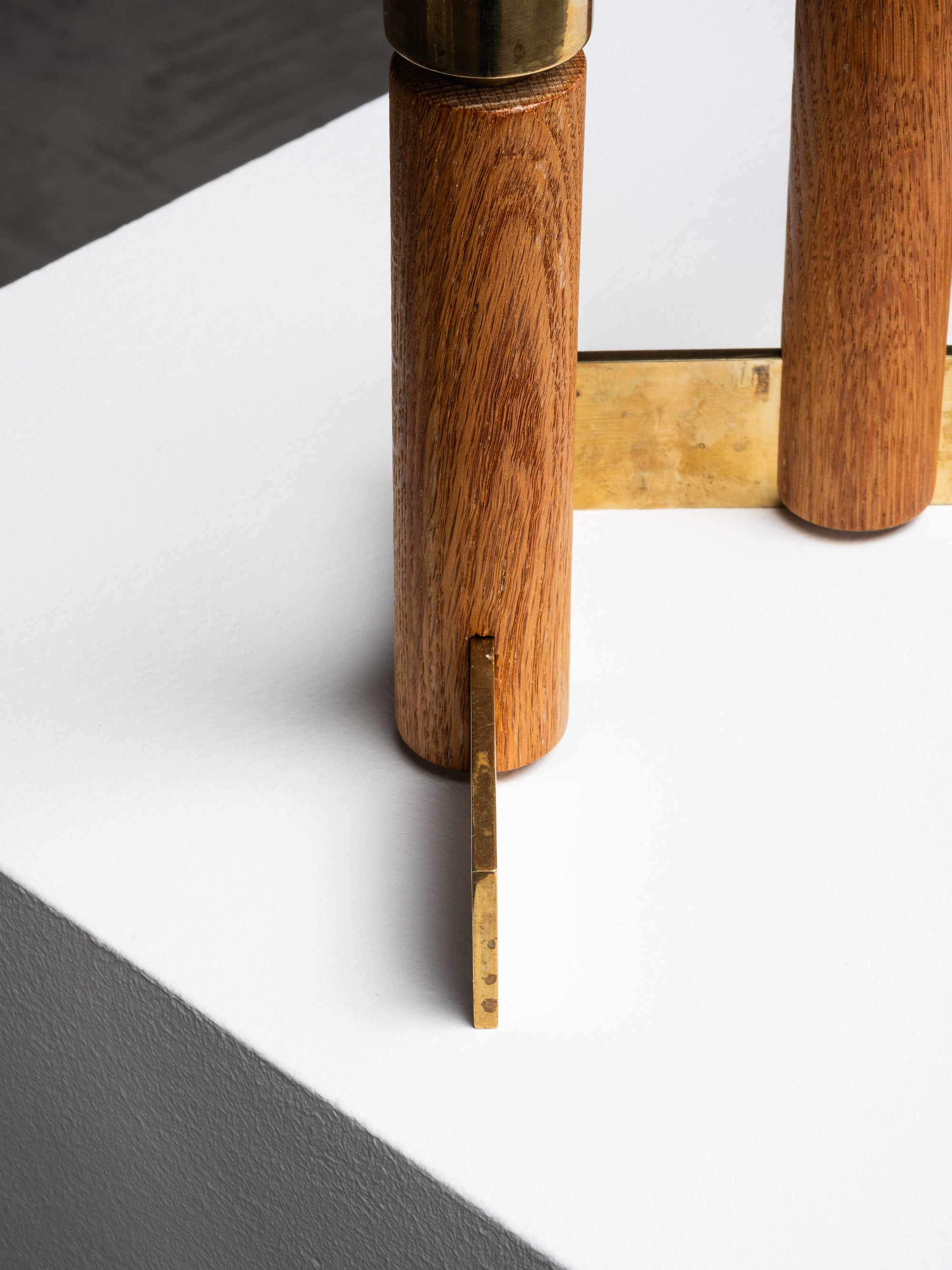 Oak &amp; Brass Candlestick Holder by Hans-Agne Jakobsson, Sweden, 1950s