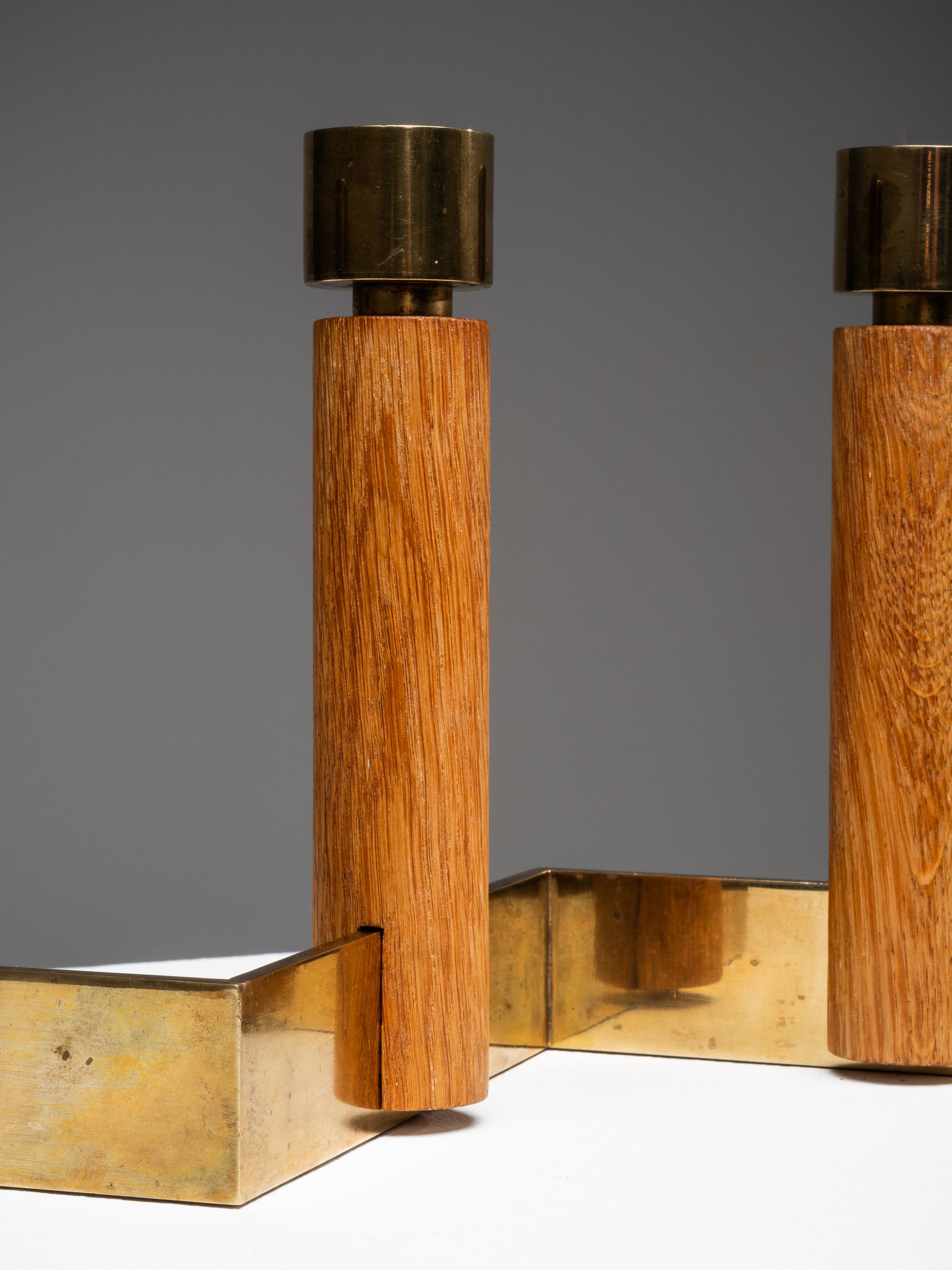 Oak &amp; Brass Candlestick Holder by Hans-Agne Jakobsson, Sweden, 1950s