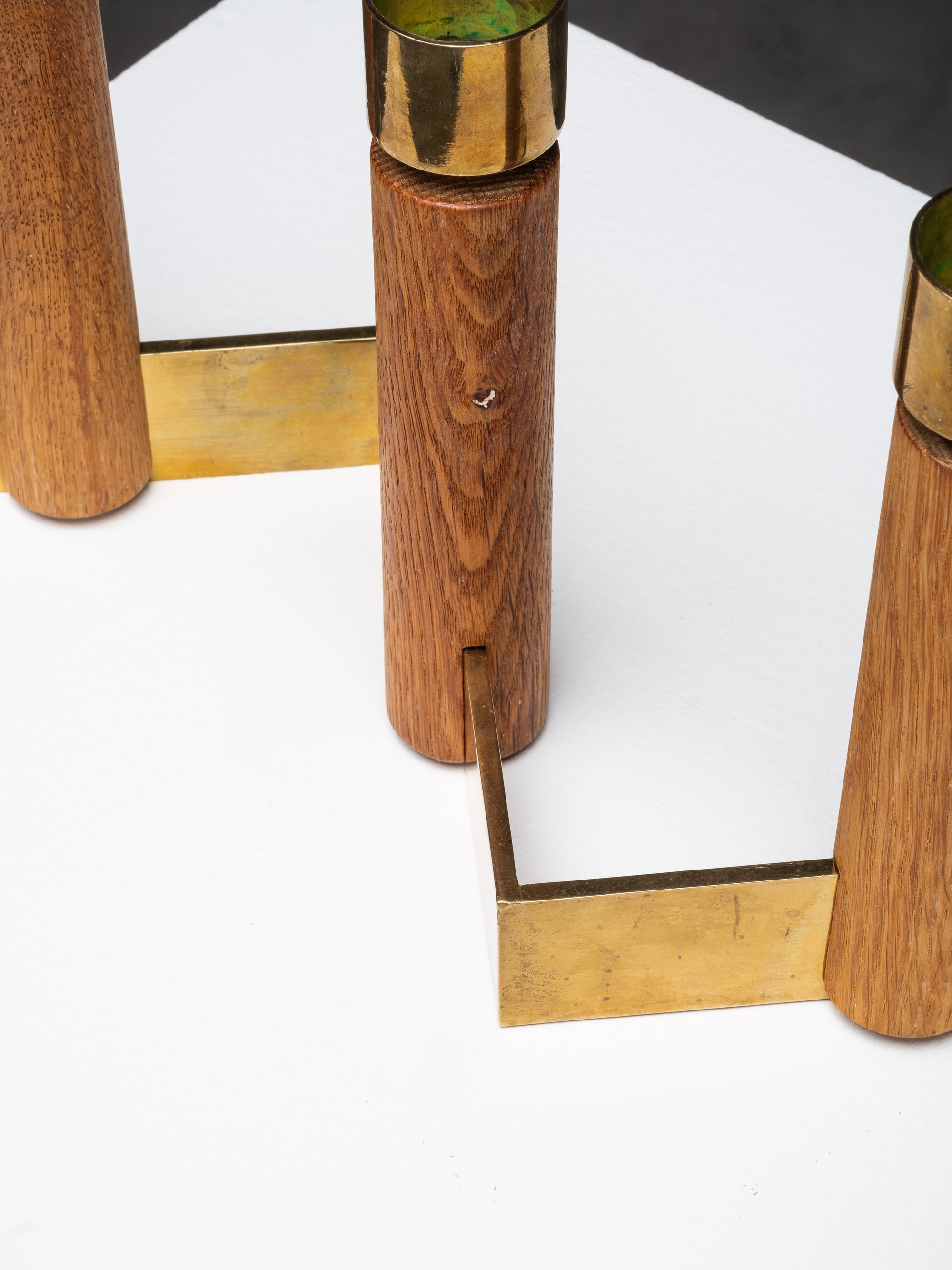 Oak &amp; Brass Candlestick Holder by Hans-Agne Jakobsson, Sweden, 1950s