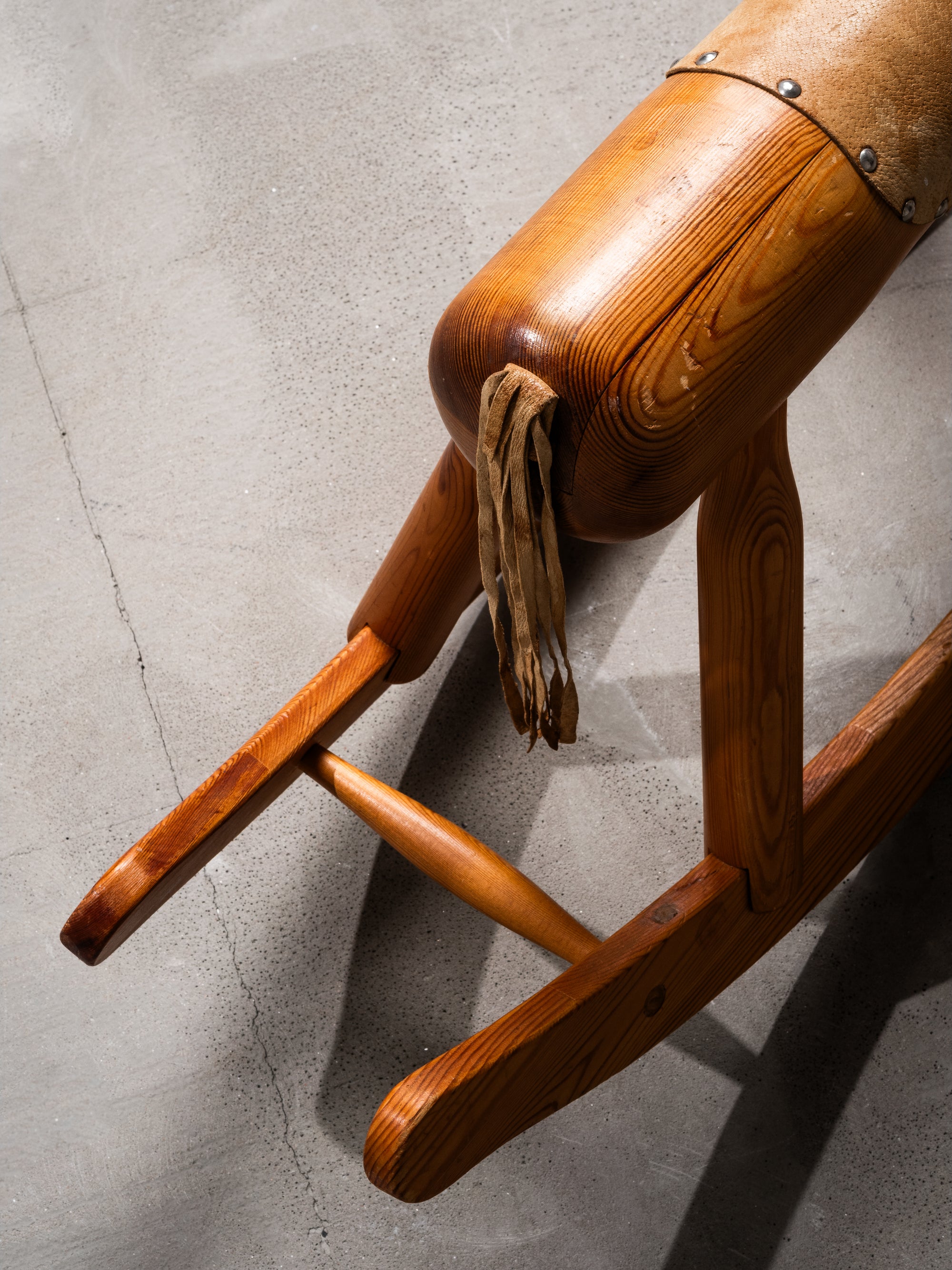 Pair of Solid Pine Rocking Horses with Leather Details, Finland, 1950s