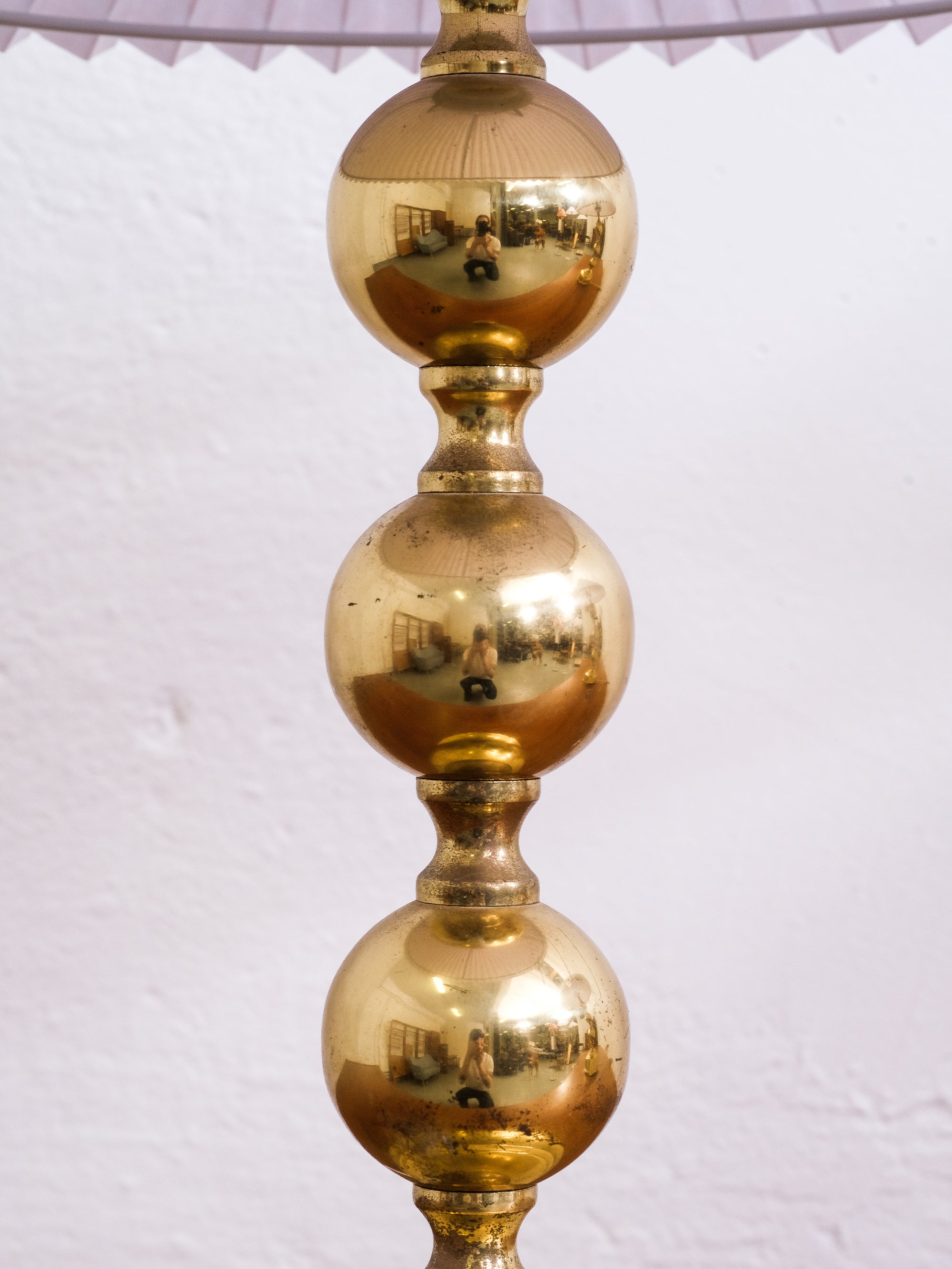 Pair of Swedish Brass Table Lamps with Pleated Shades