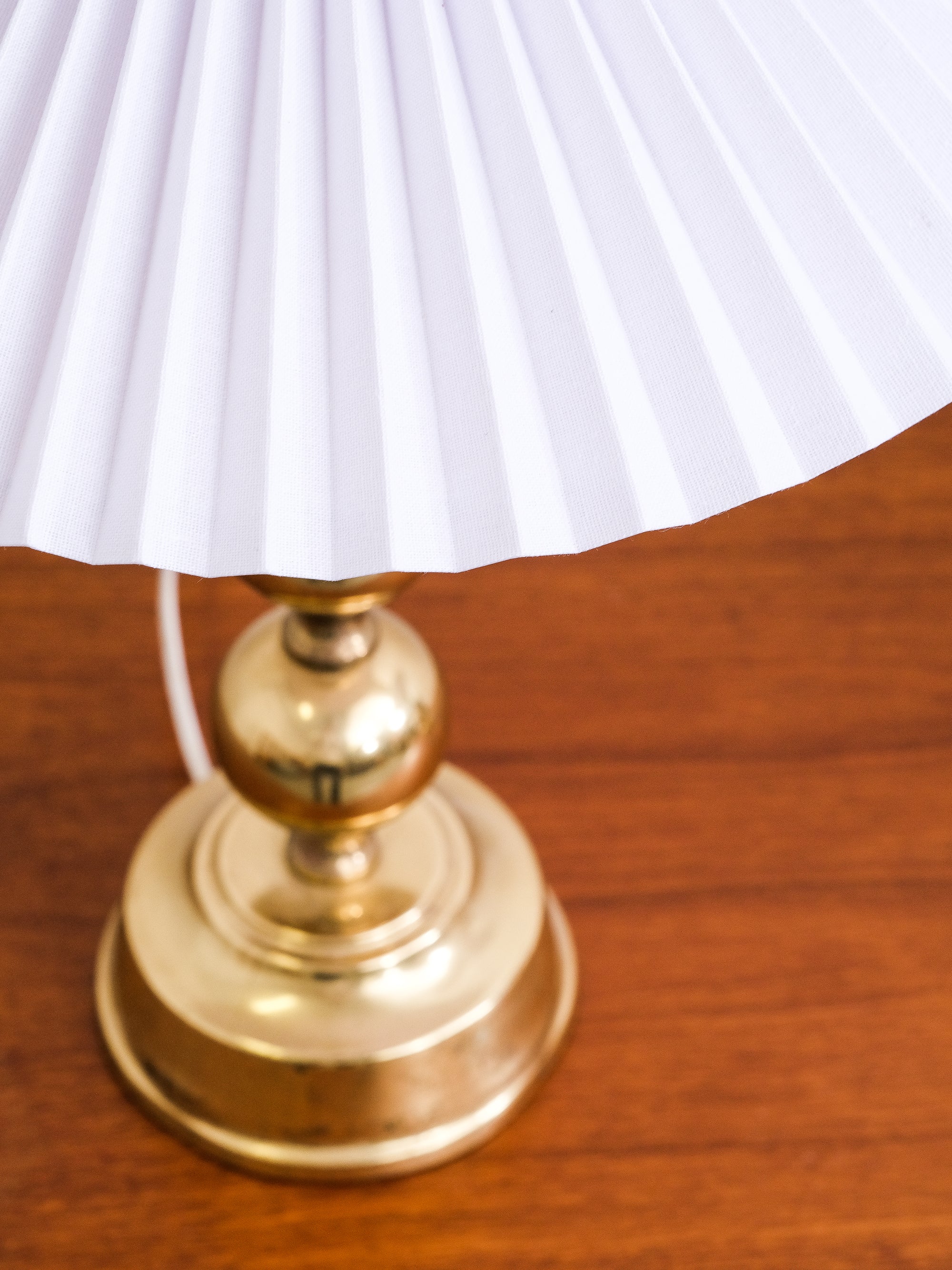 Pair of Swedish Brass Table Lamps with Pleated Shades
