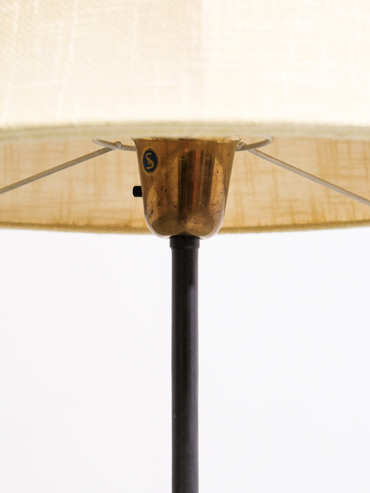Swedish Midcentury Floor Lamp in Metal and Fabric Shade