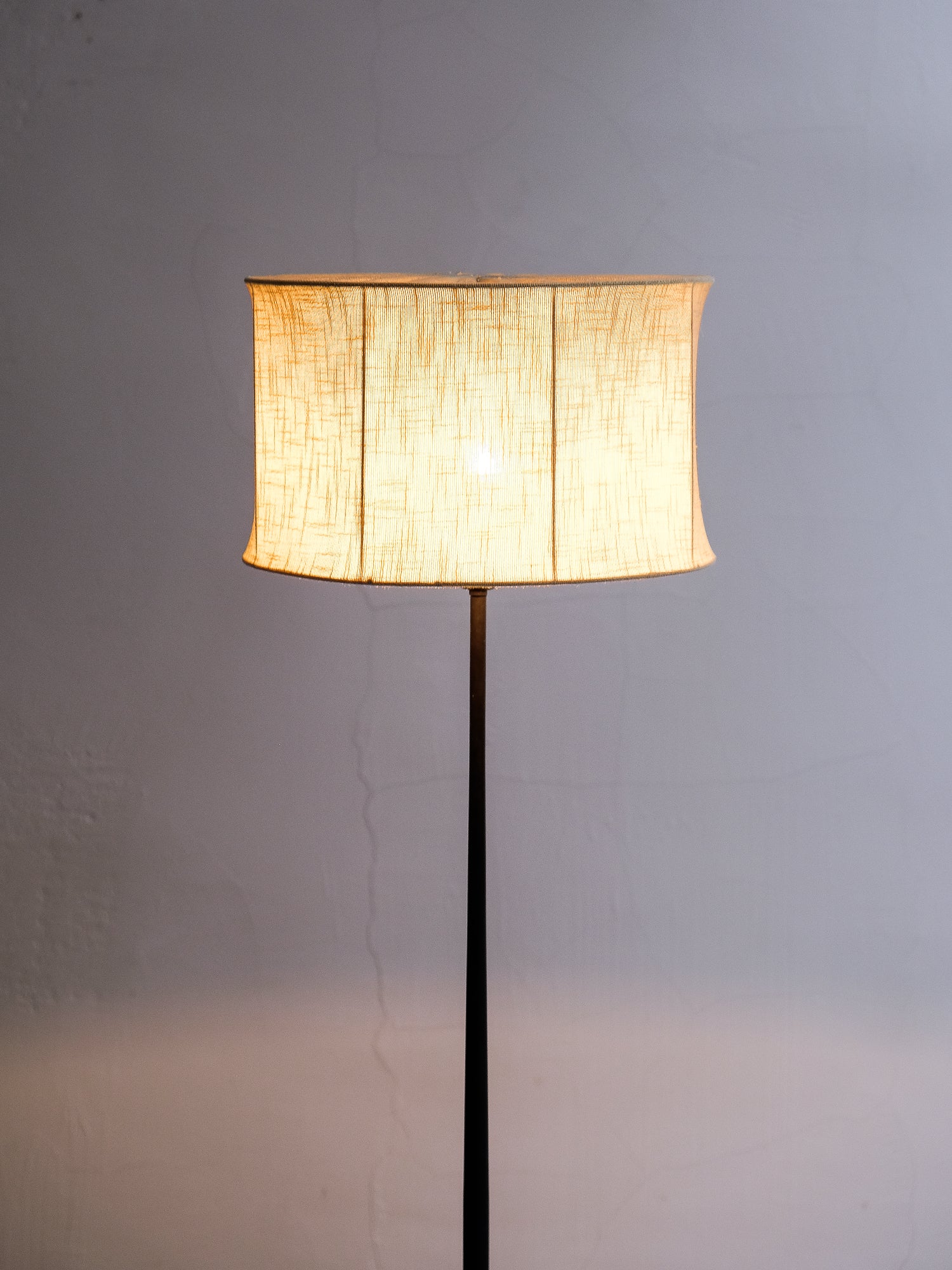 Swedish Midcentury Floor Lamp in Metal and Fabric Shade