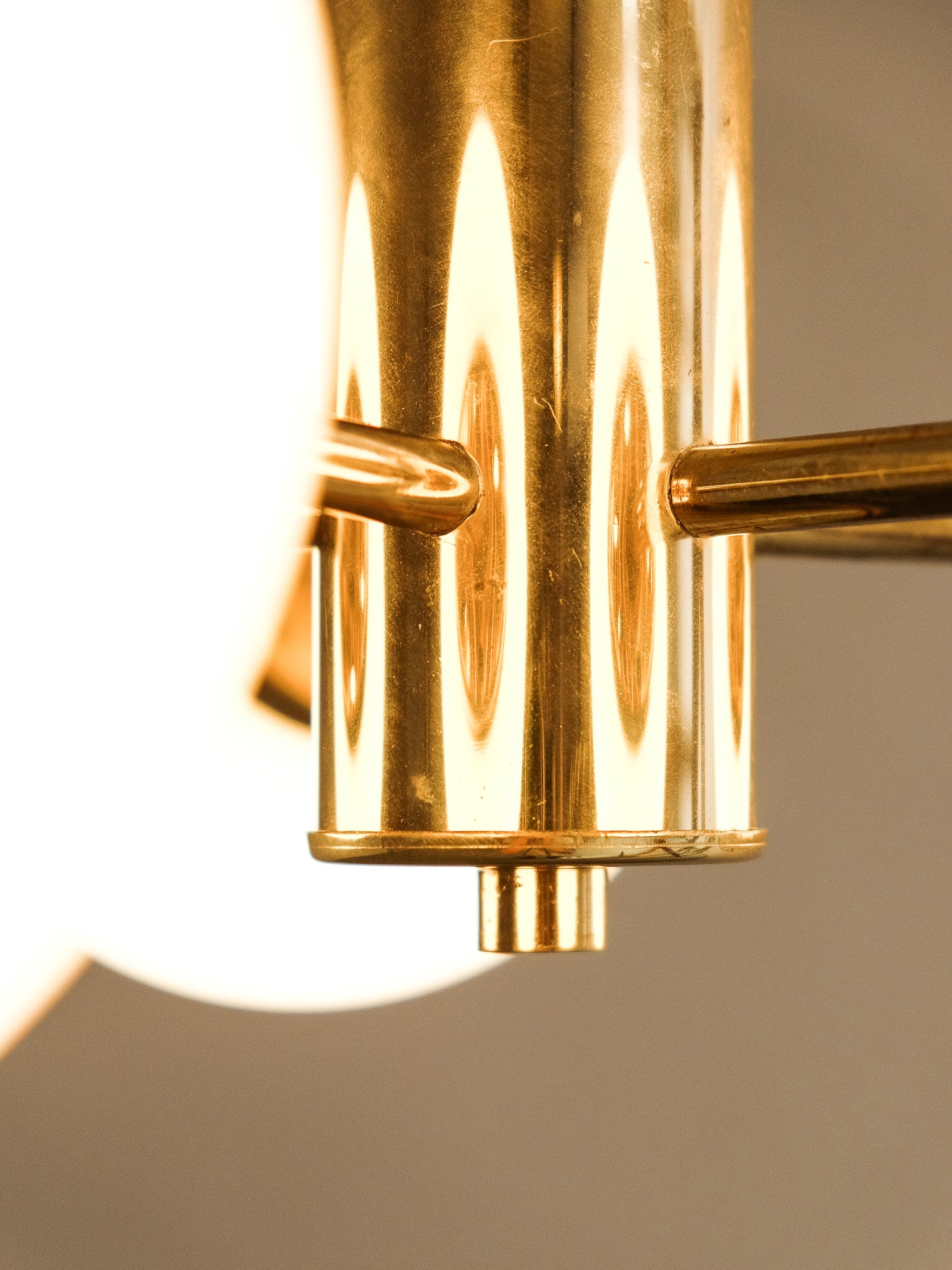 Brass Sputnik Chandelier with 5 Opaline Glass Globes