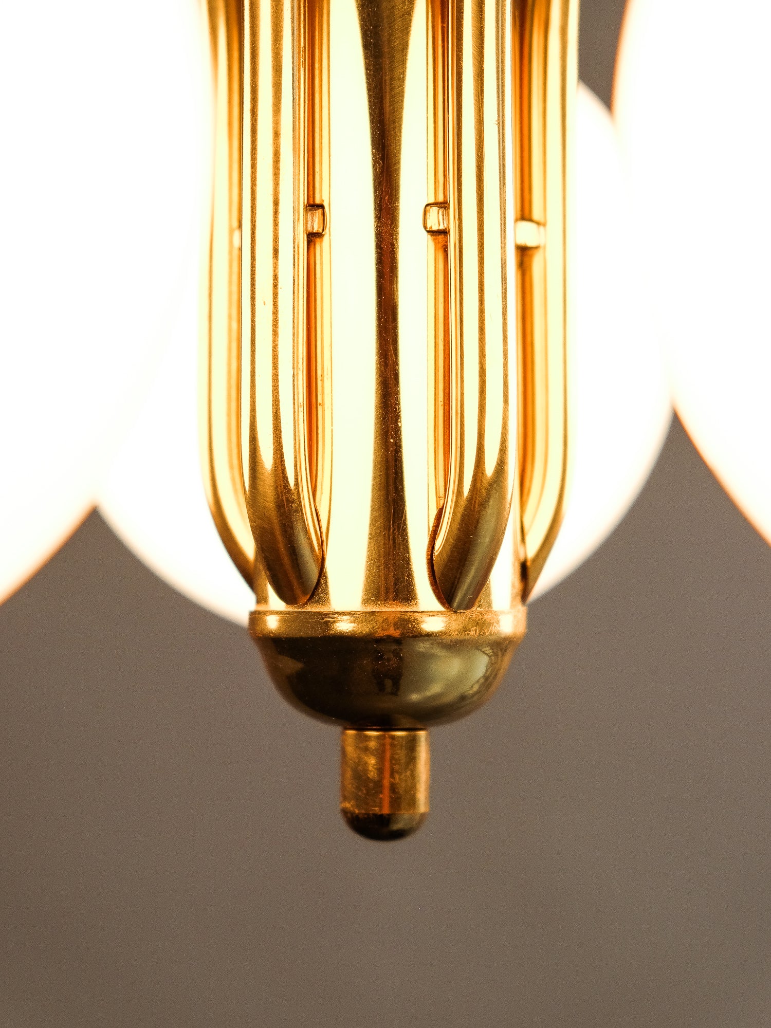 Vintage Brass Chandelier with 5 Opaline Glass Globes