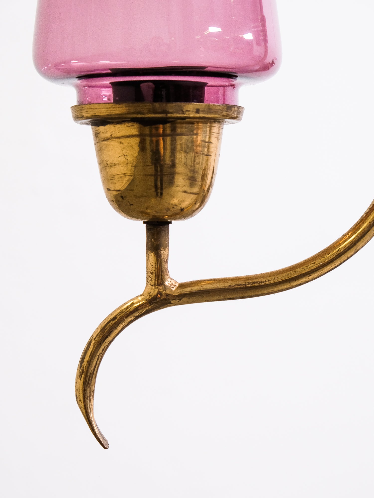 Mid-Century Glass &amp; Brass Pendant Lamp