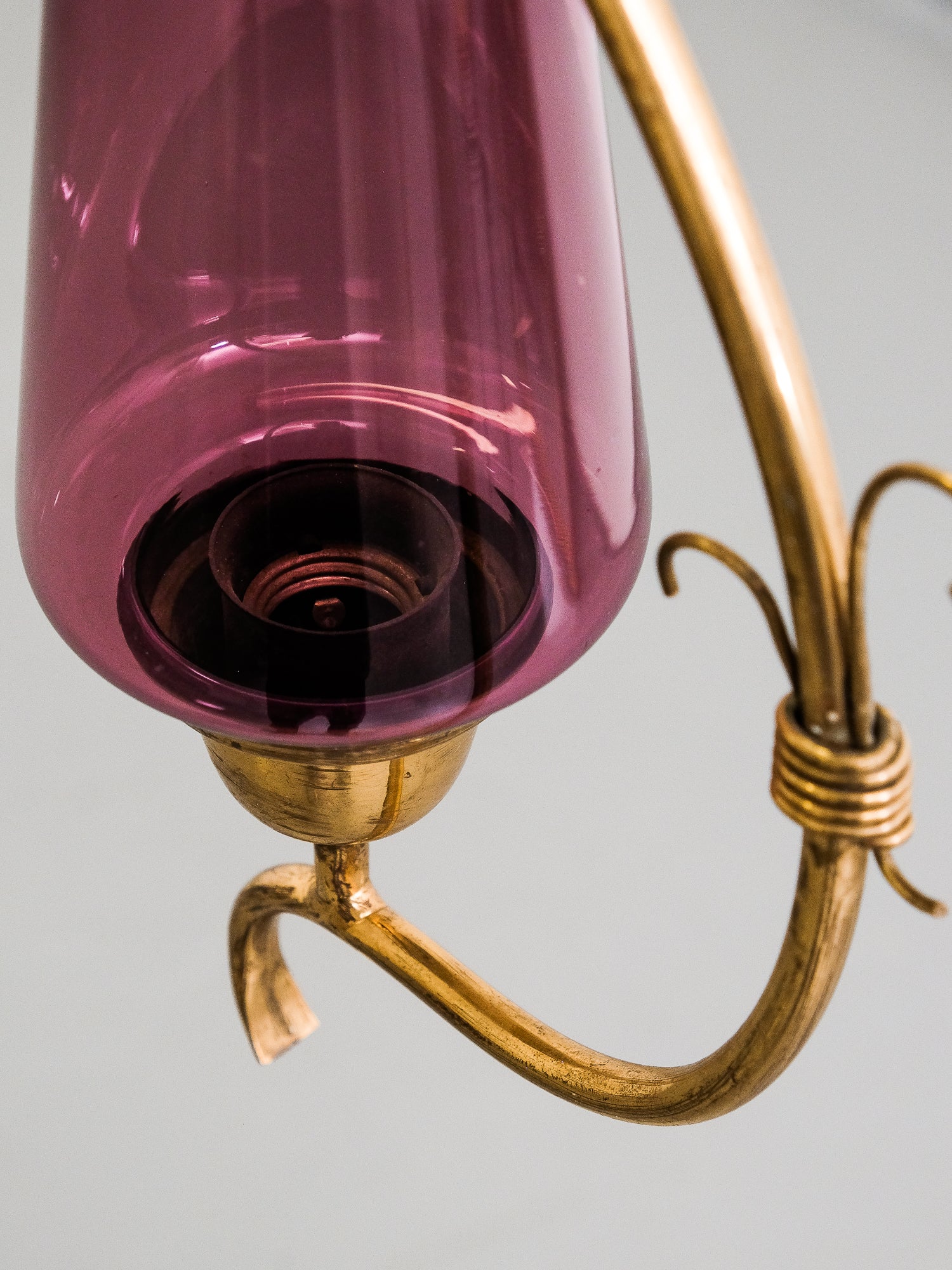 Mid-Century Glass &amp; Brass Pendant Lamp