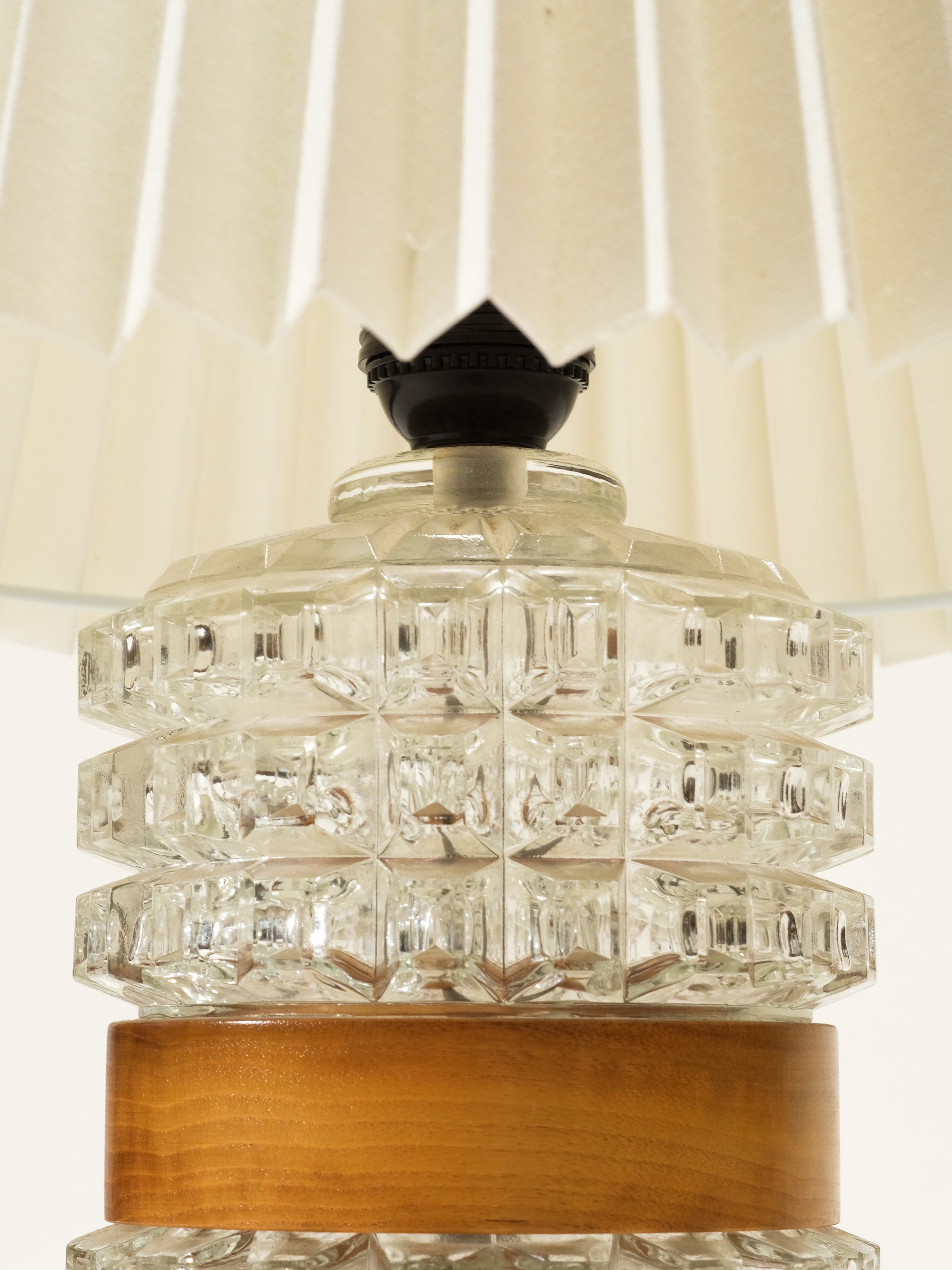 Swedish Wood &amp; Glass Table Lamp, 1970s