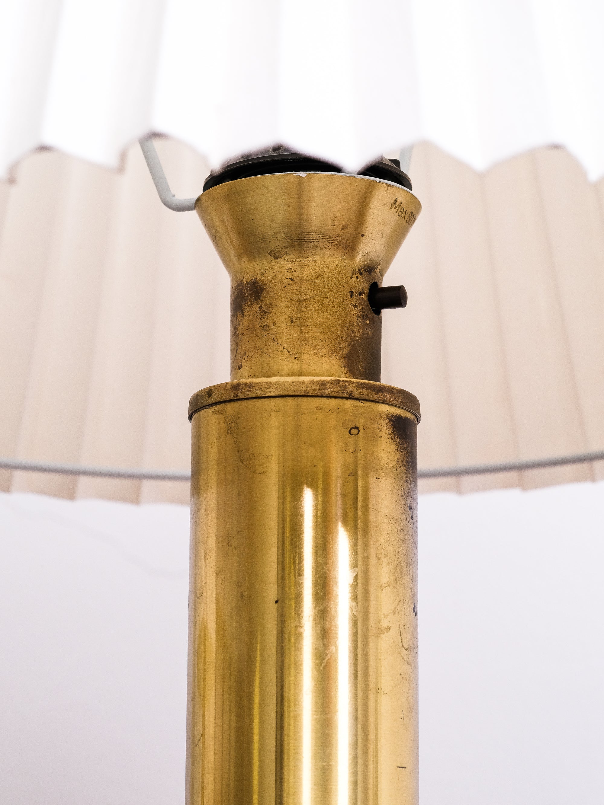 Pair of Large Mid-Century Brass Table Lamps with Pleated Shades