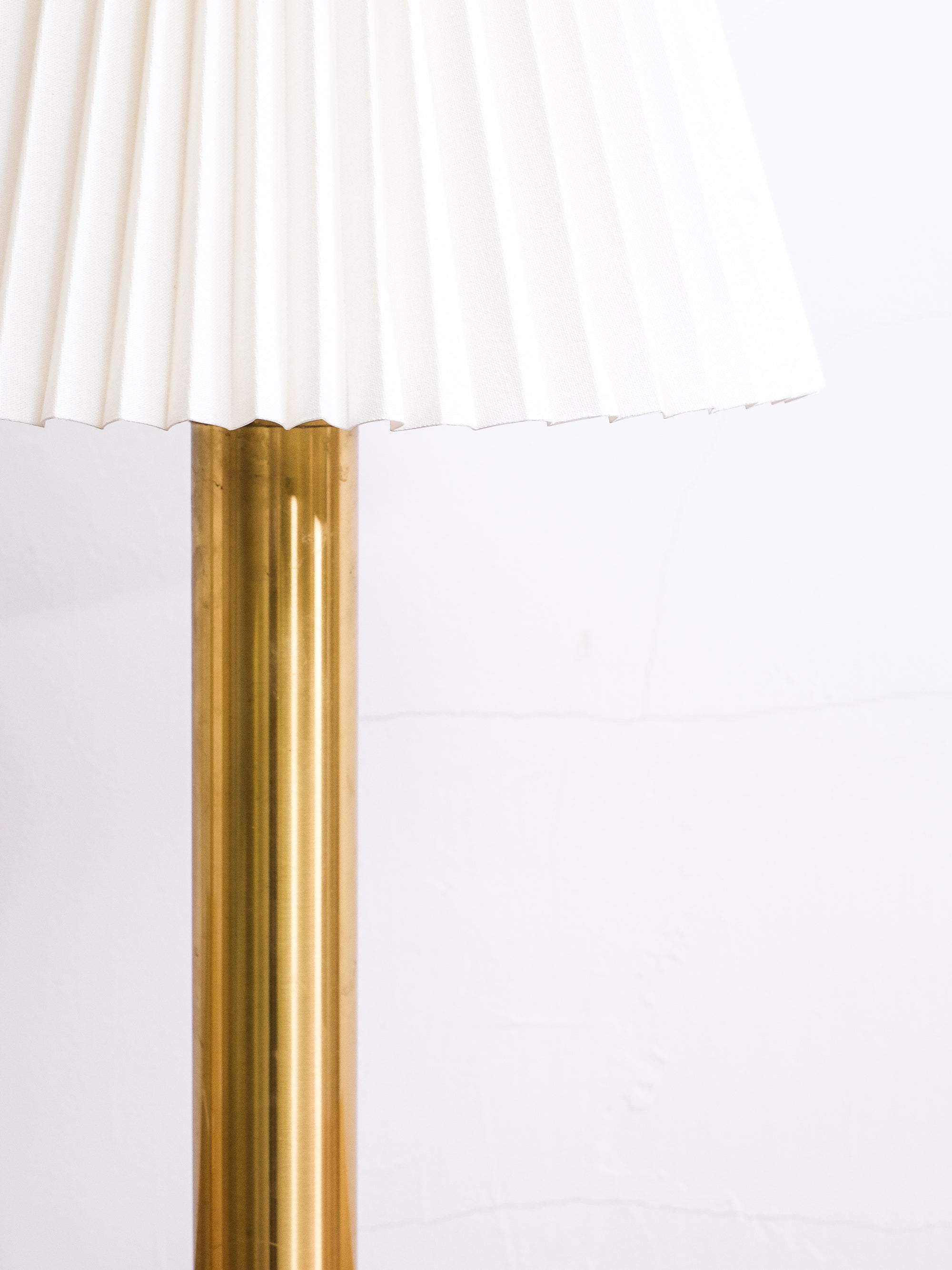 Pair of Large Mid-Century Brass Table Lamps with Pleated Shades
