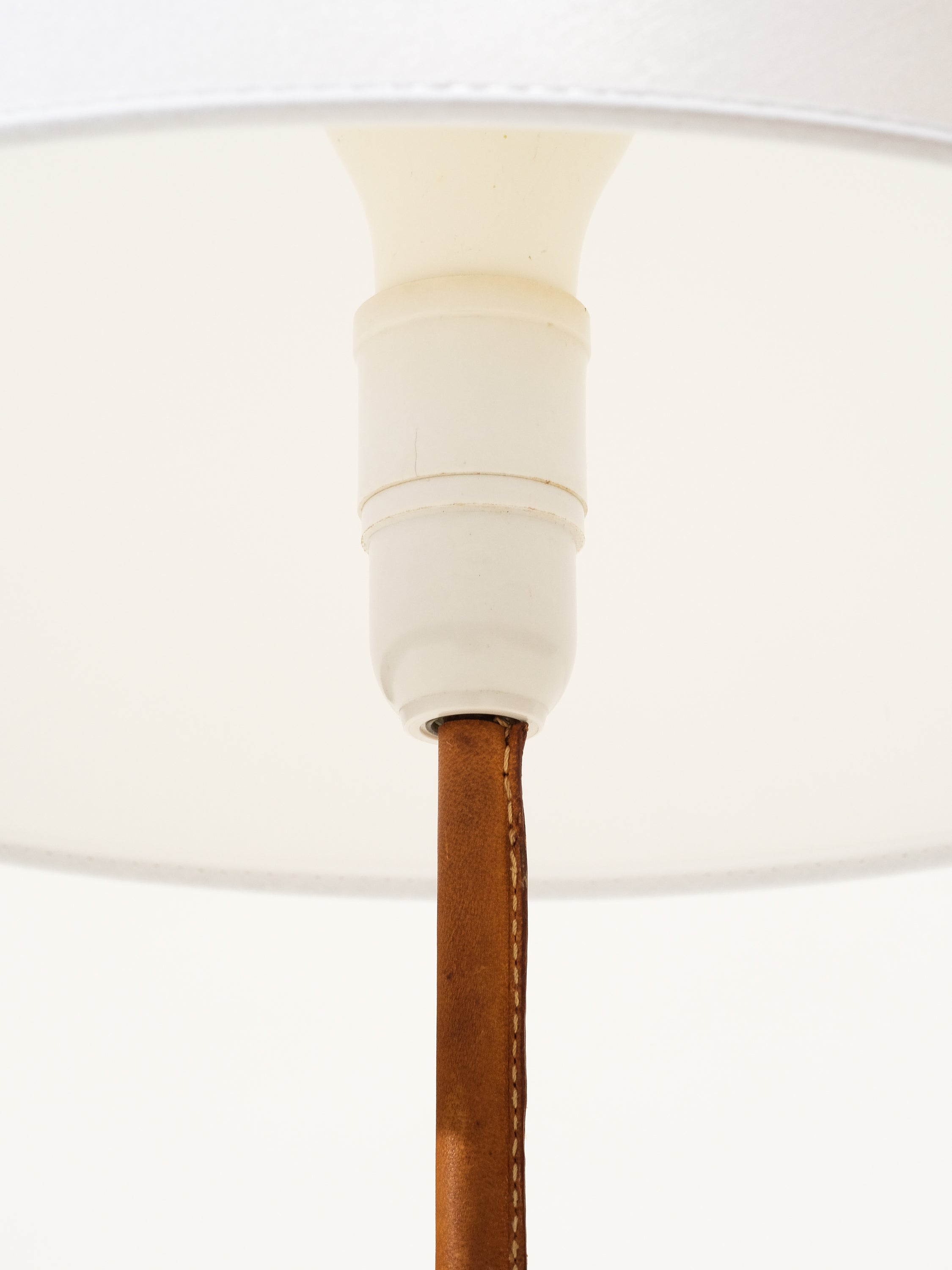 Mid-Century Scandinavian Table Lamp in Brass & Leather
