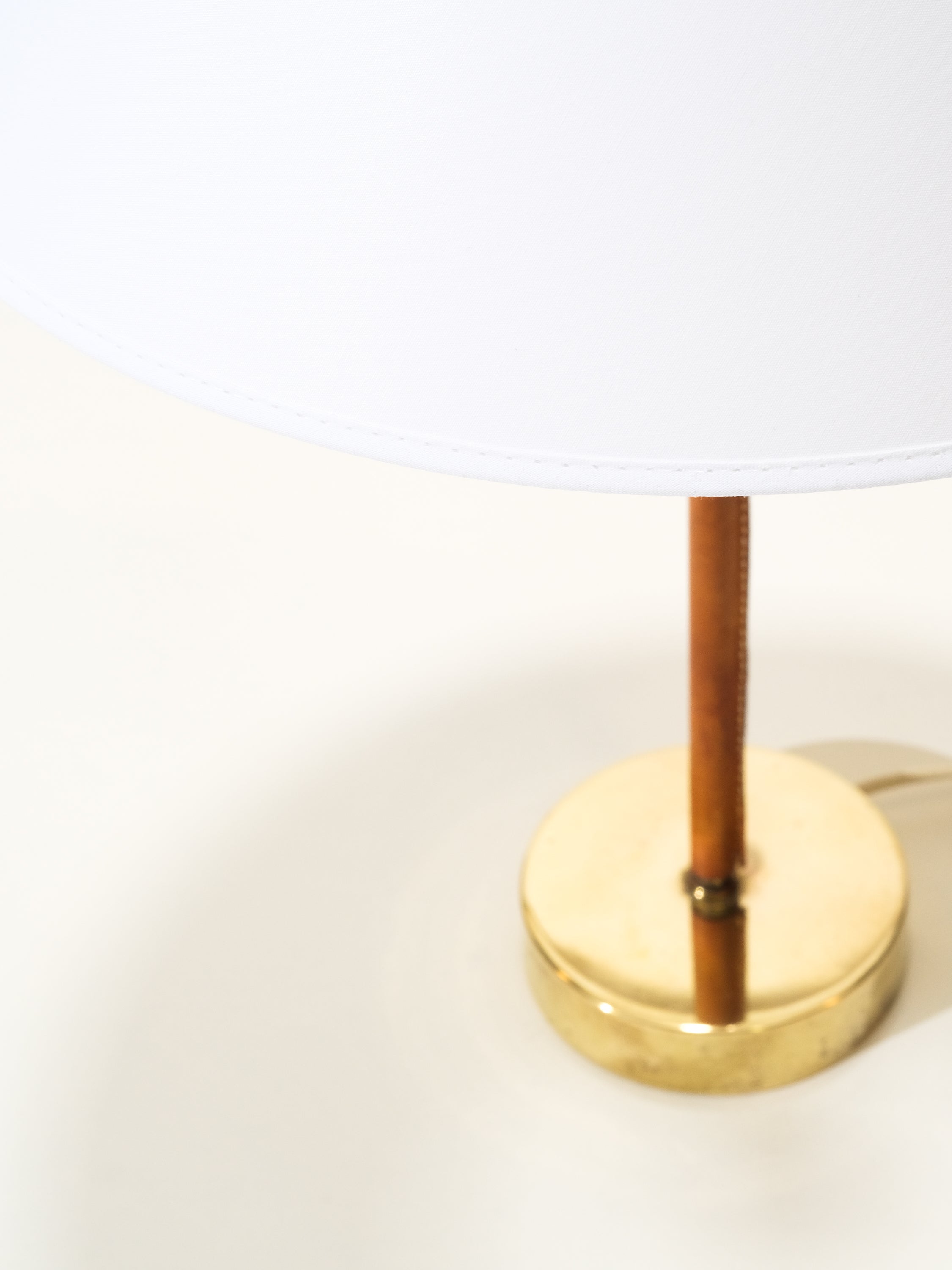 Mid-Century Scandinavian Table Lamp in Brass & Leather