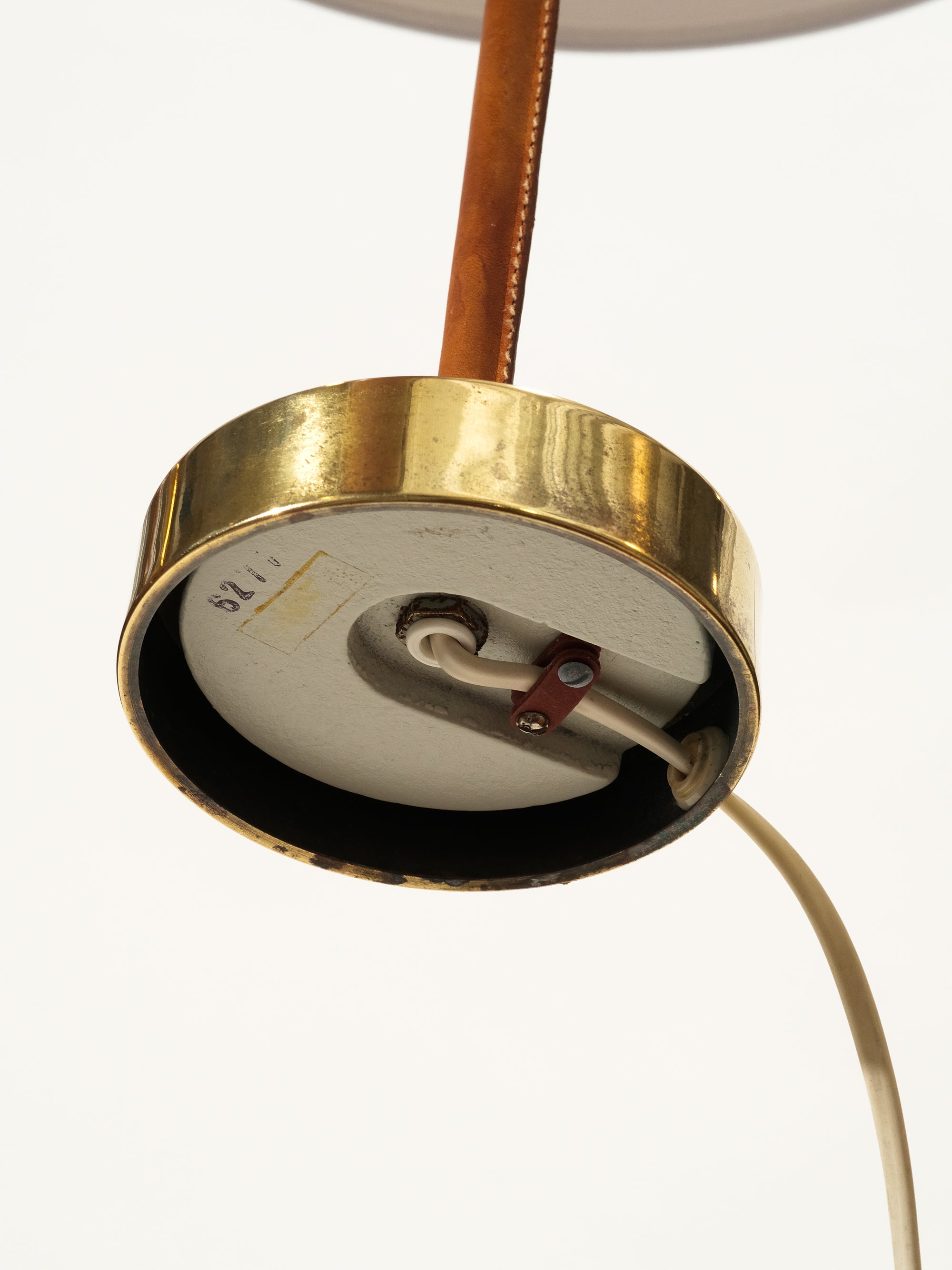 Mid-Century Scandinavian Table Lamp in Brass &amp; Leather
