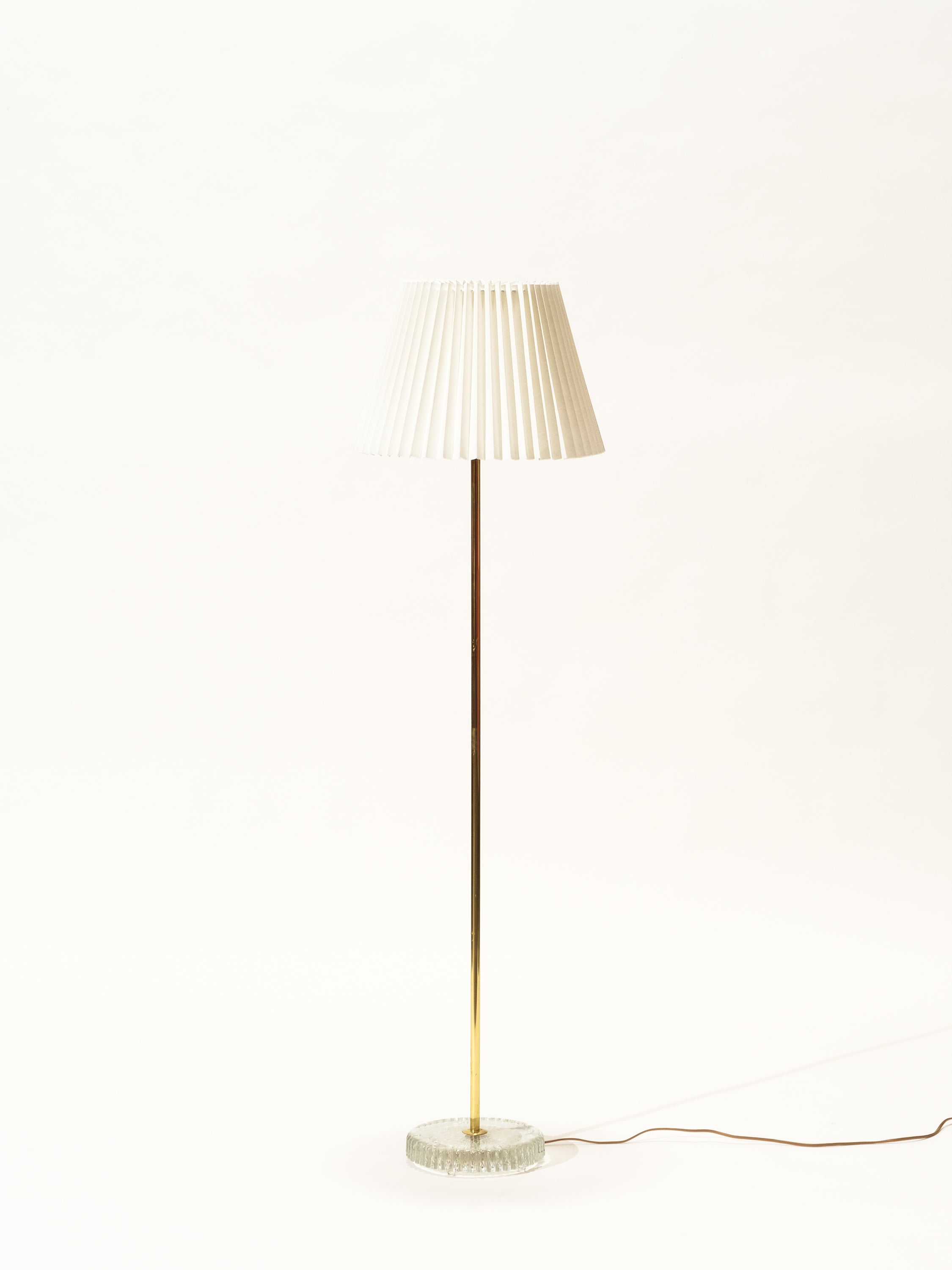 Swedish Mid-Century Brass & Glass Floor Lamp with Pleated Shade
