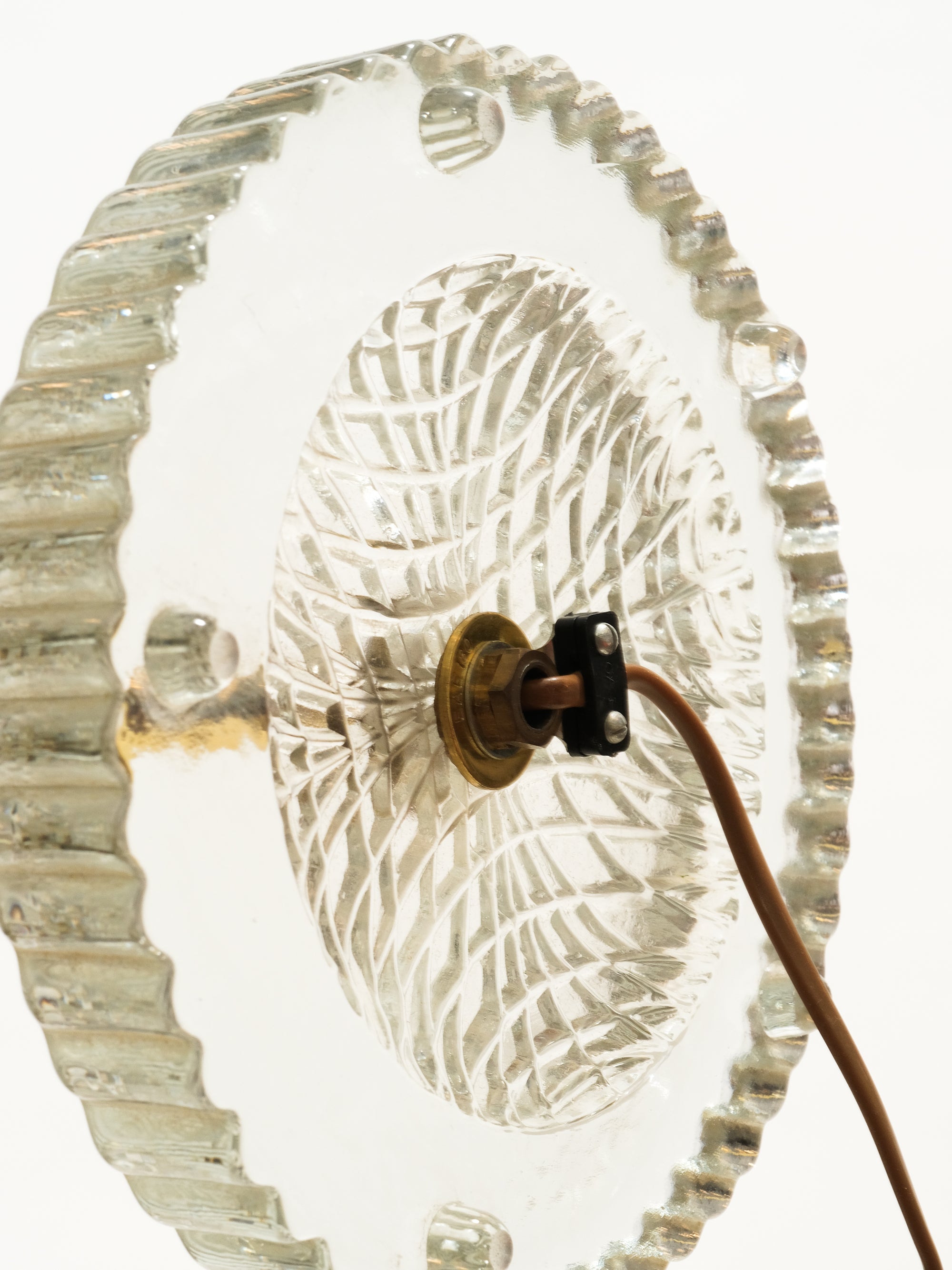 Swedish Mid-Century Brass &amp; Glass Floor Lamp with Pleated Shade