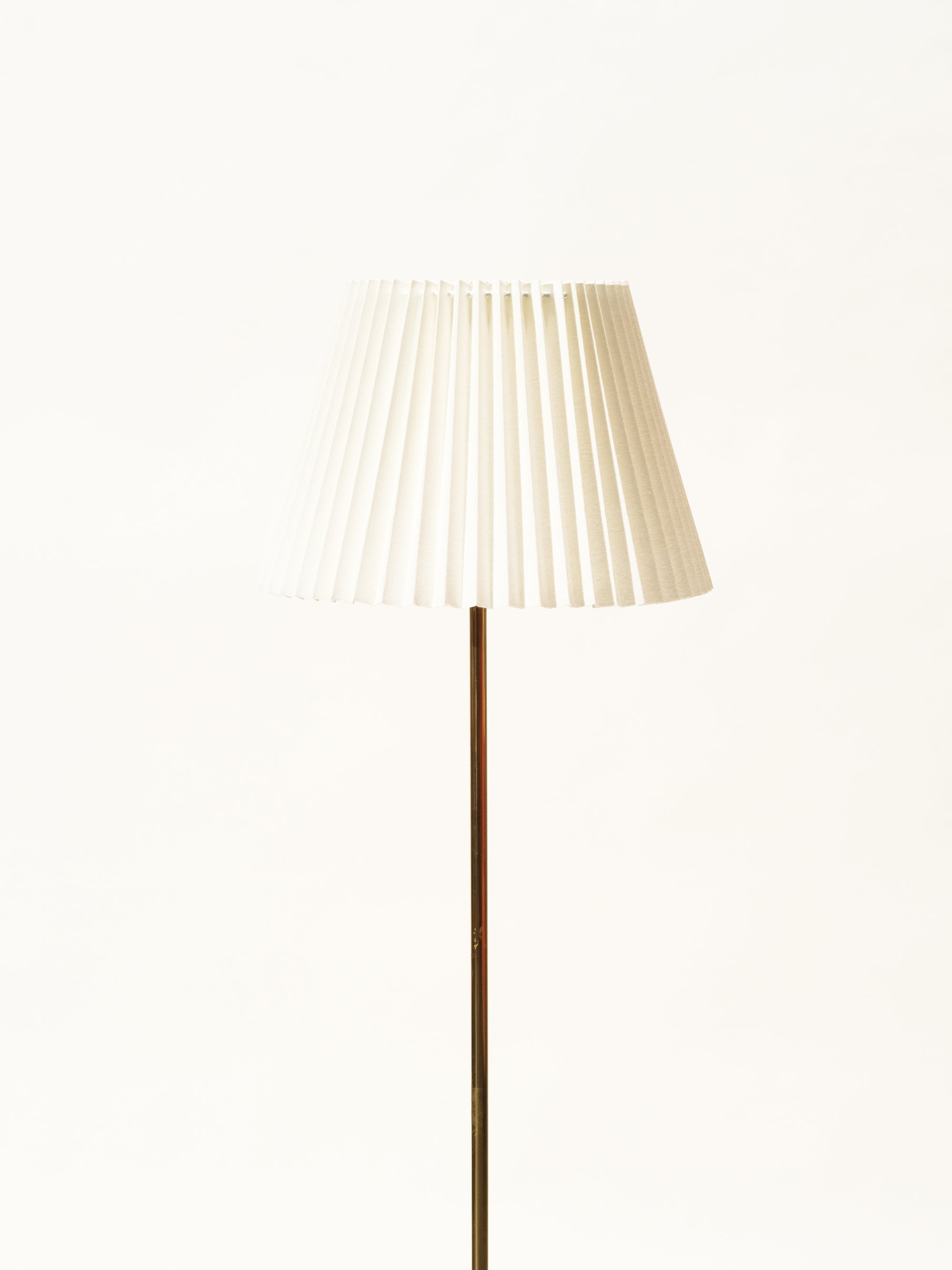 Swedish Mid-Century Brass &amp; Glass Floor Lamp with Pleated Shade