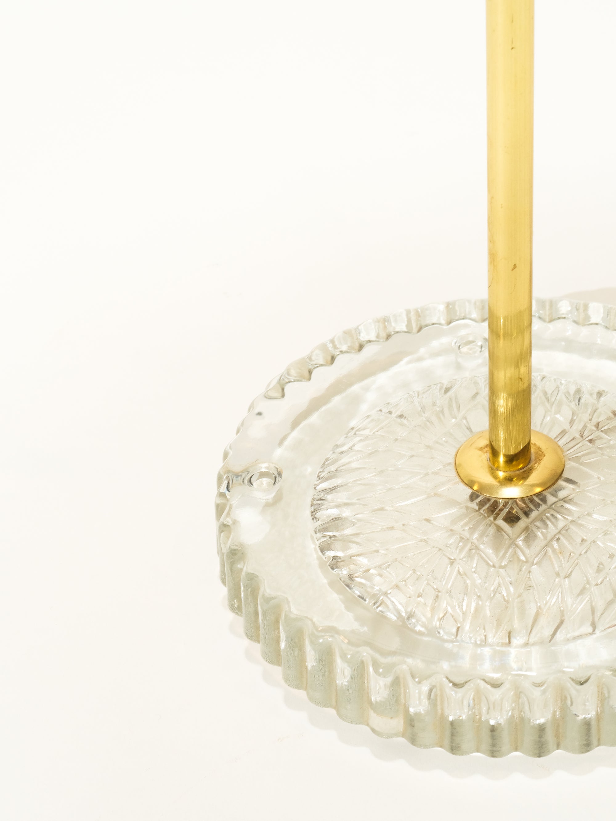 Swedish Mid-Century Brass &amp; Glass Floor Lamp with Pleated Shade