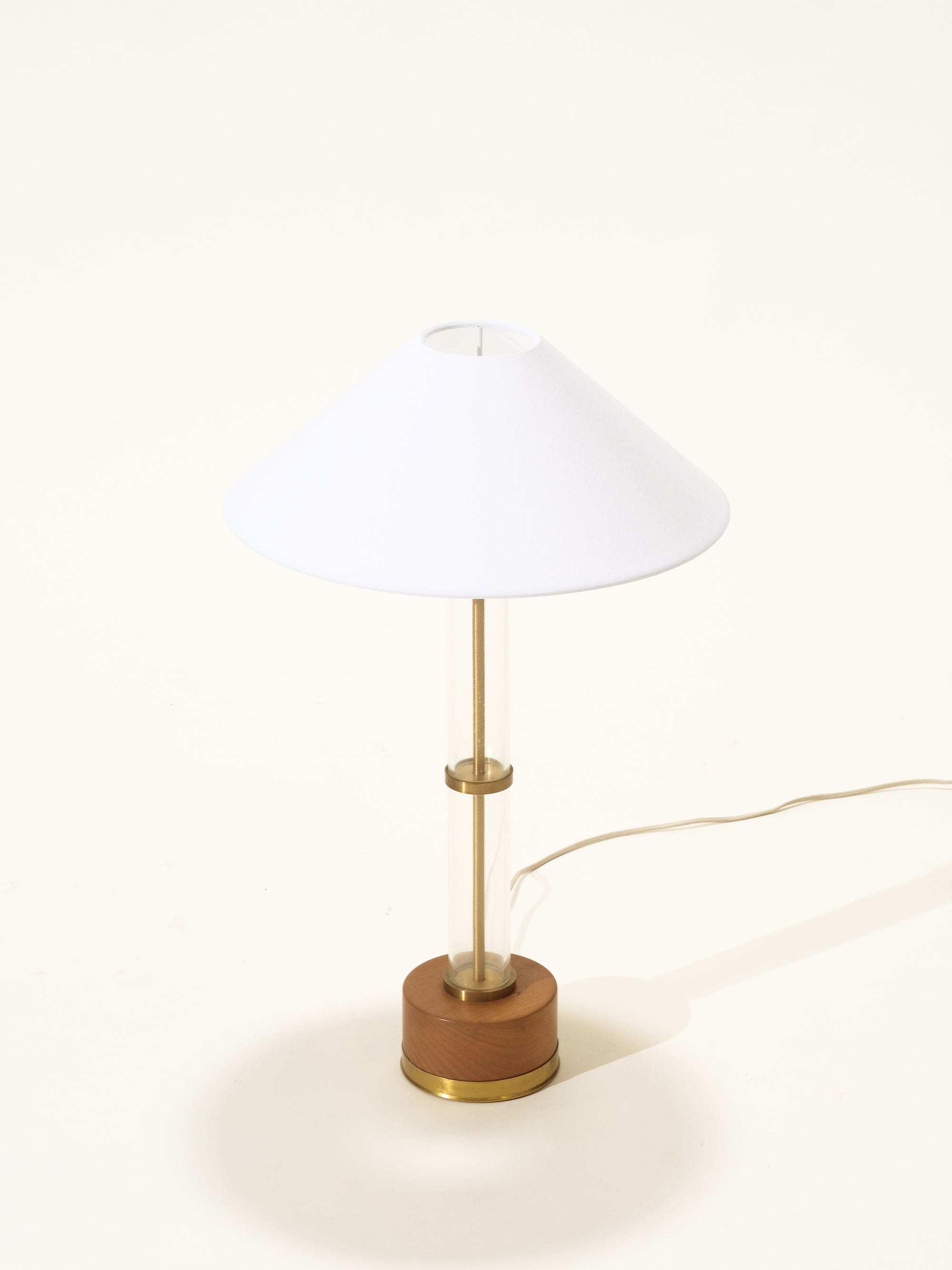 Wood, Glass &amp; Brass Table Lamp, 1970s