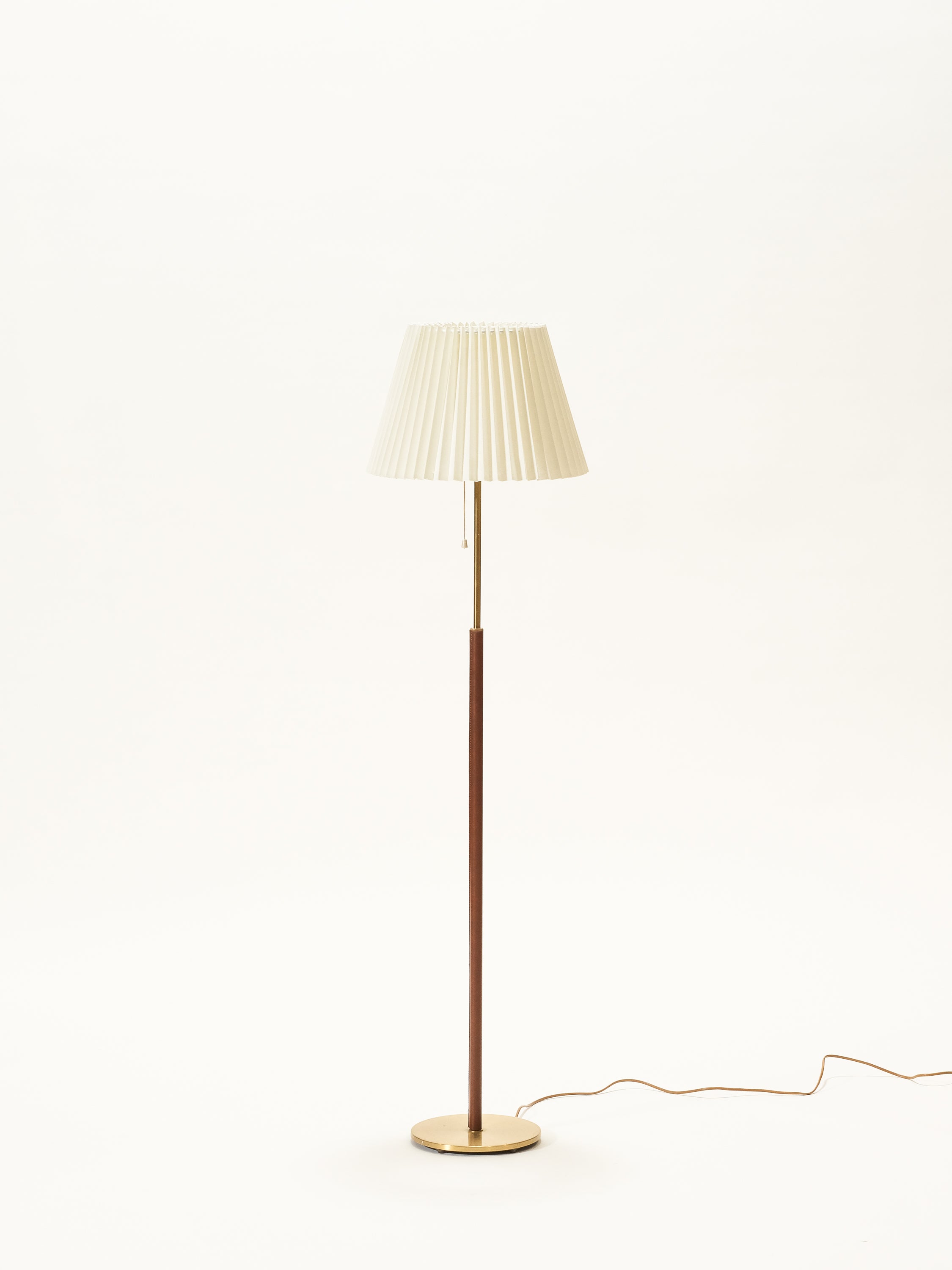 Brass & Leather Floor Lamp by Falkenbergs Belysning, 1960s