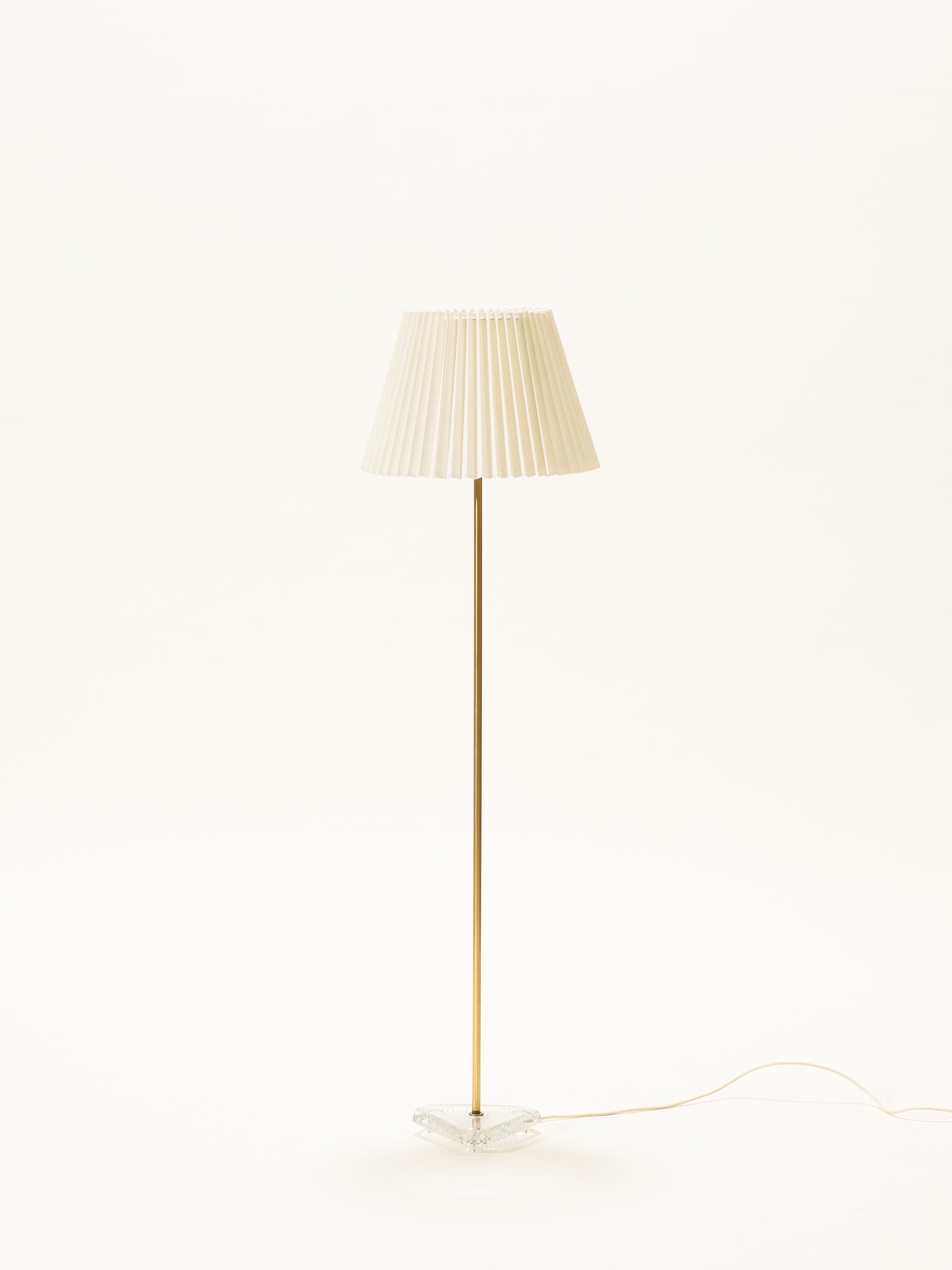 Swedish Mid-Century Brass &amp; Glass Floor Lamp with Pleated Shade