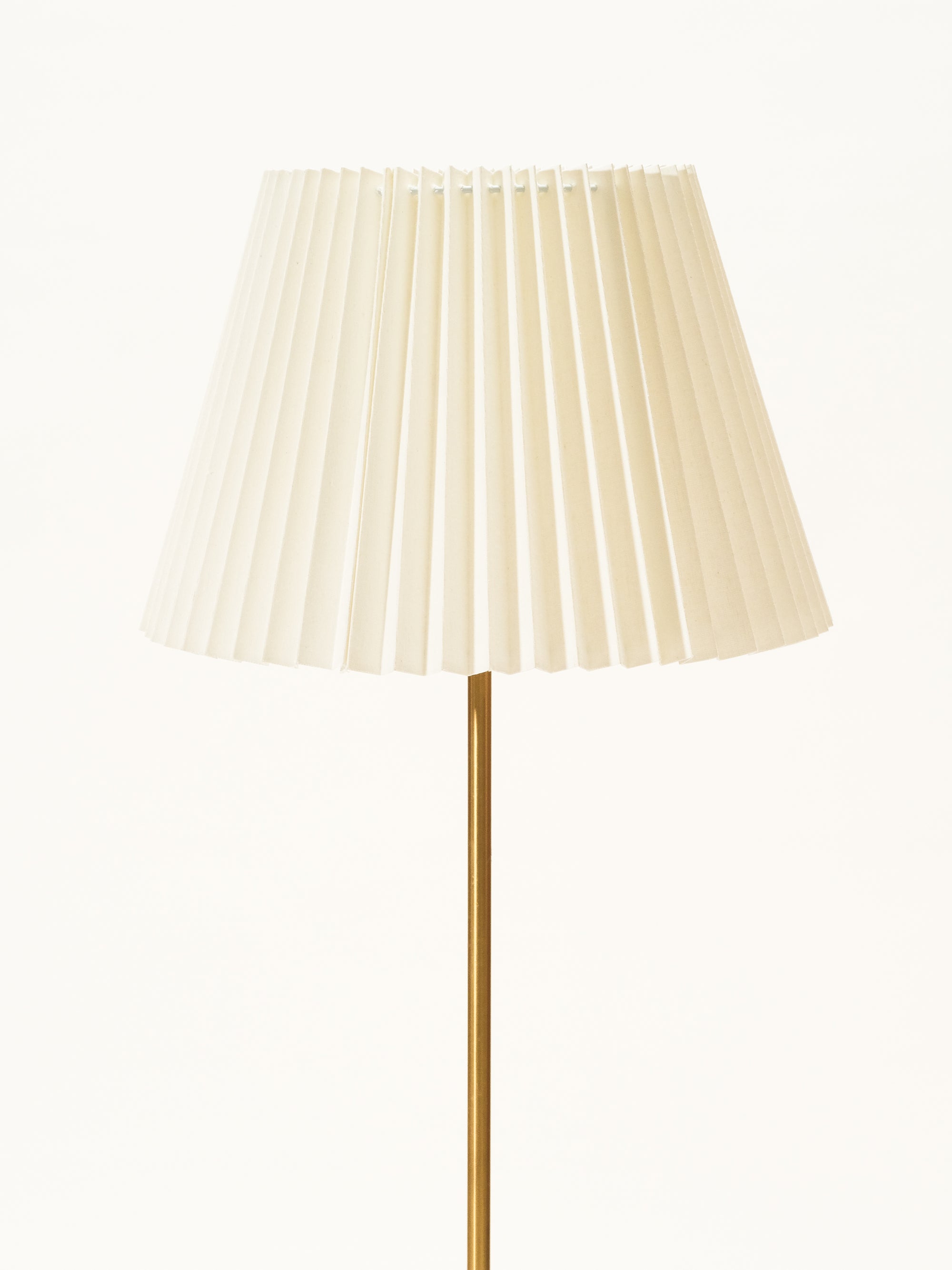 Swedish Mid-Century Brass &amp; Glass Floor Lamp with Pleated Shade