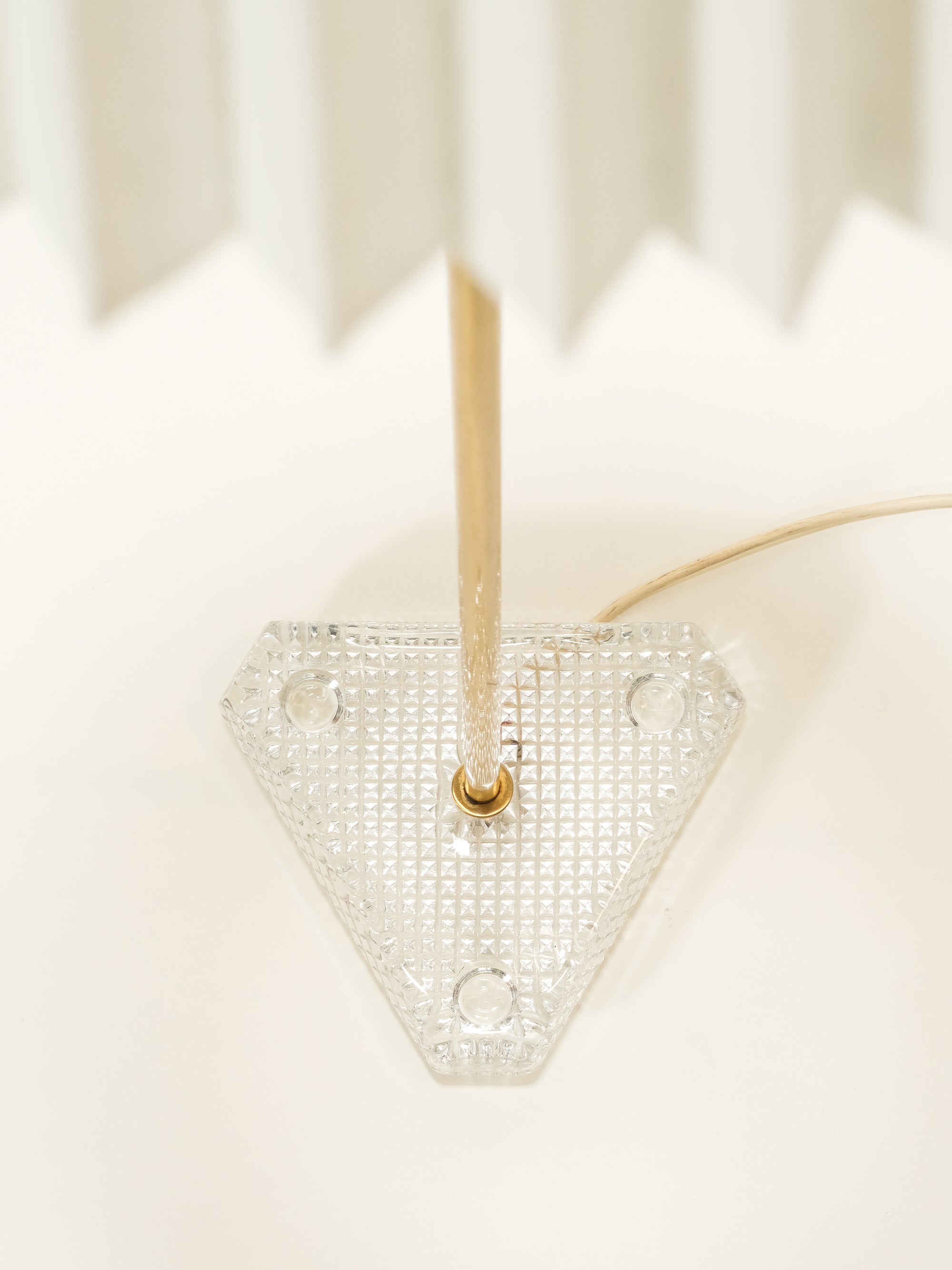 Swedish Mid-Century Brass &amp; Glass Floor Lamp with Pleated Shade