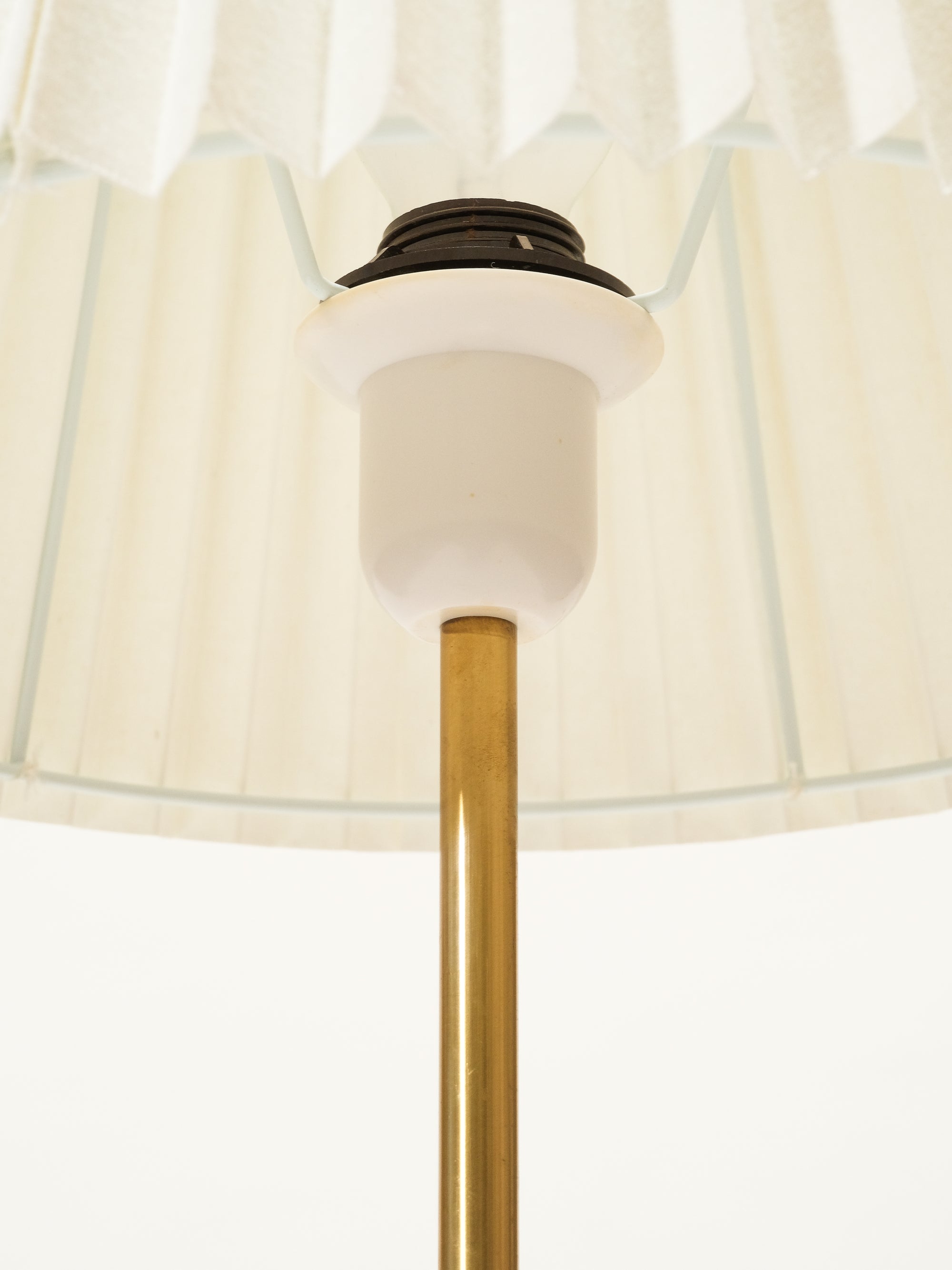 Swedish Mid-Century Brass &amp; Glass Floor Lamp with Pleated Shade