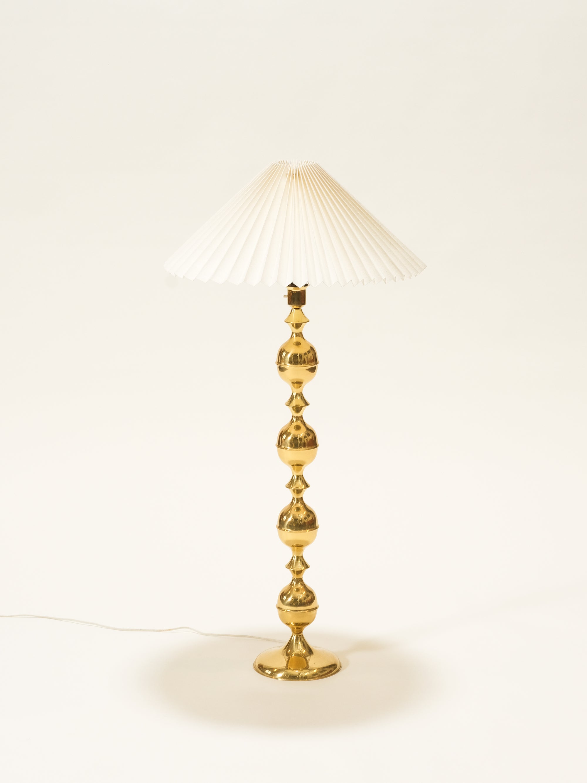 Mid-Century Swedish Brass Floor Lamp with Pleated Shade