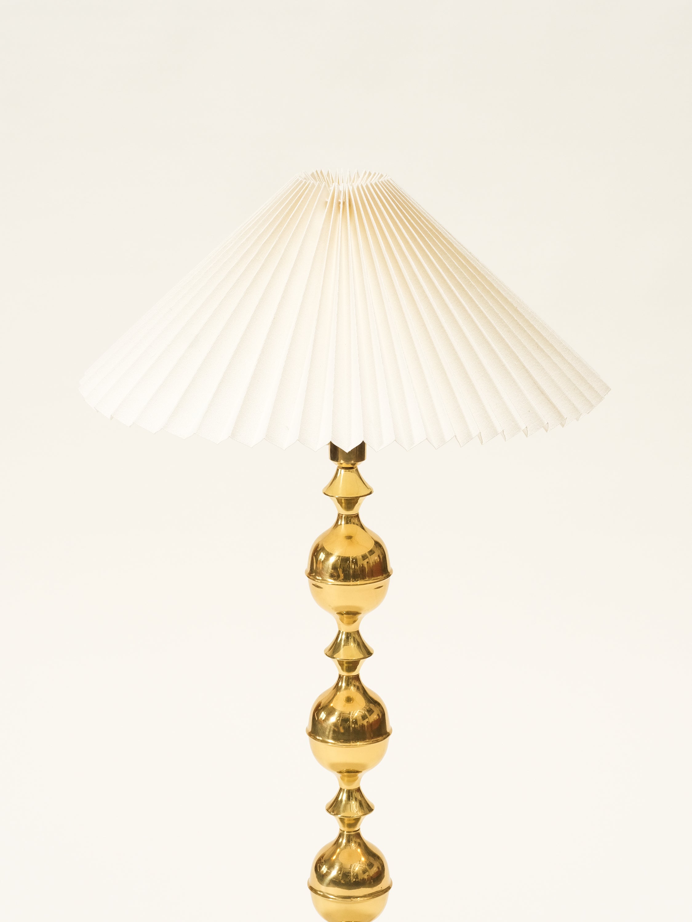 Mid-Century Swedish Brass Floor Lamp with Pleated Shade