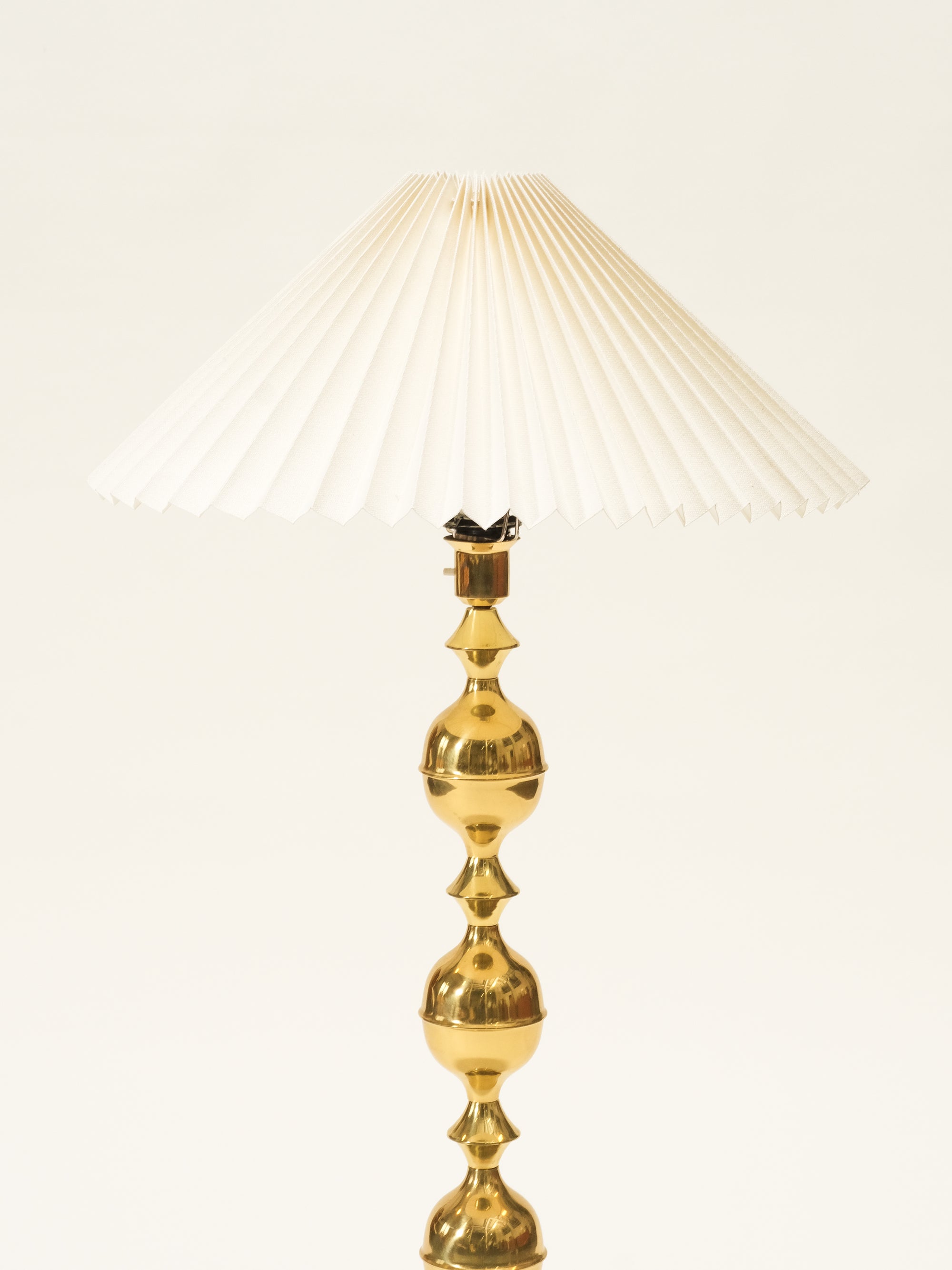 Mid-Century Swedish Brass Floor Lamp with Pleated Shade