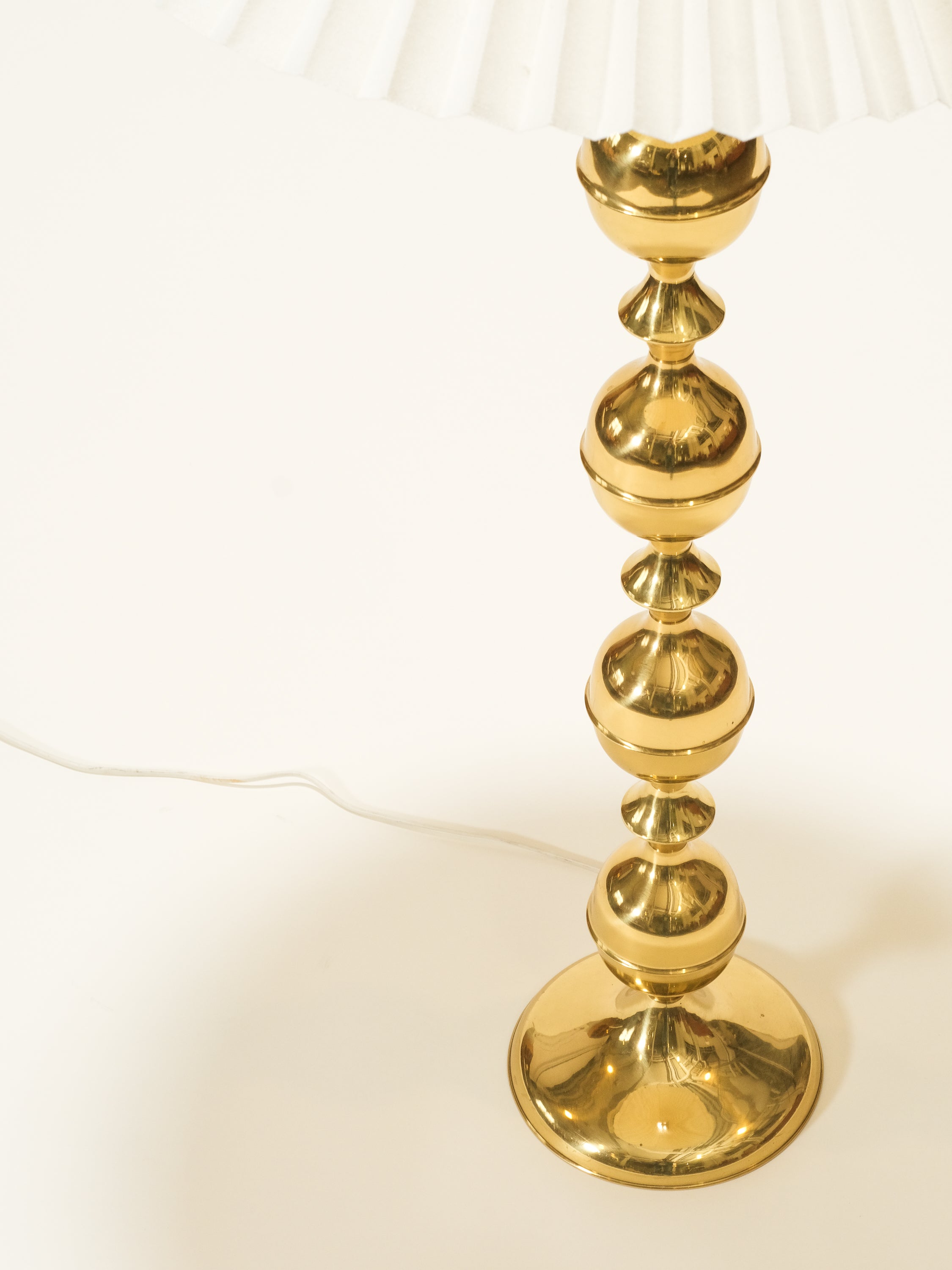 Mid-Century Swedish Brass Floor Lamp with Pleated Shade