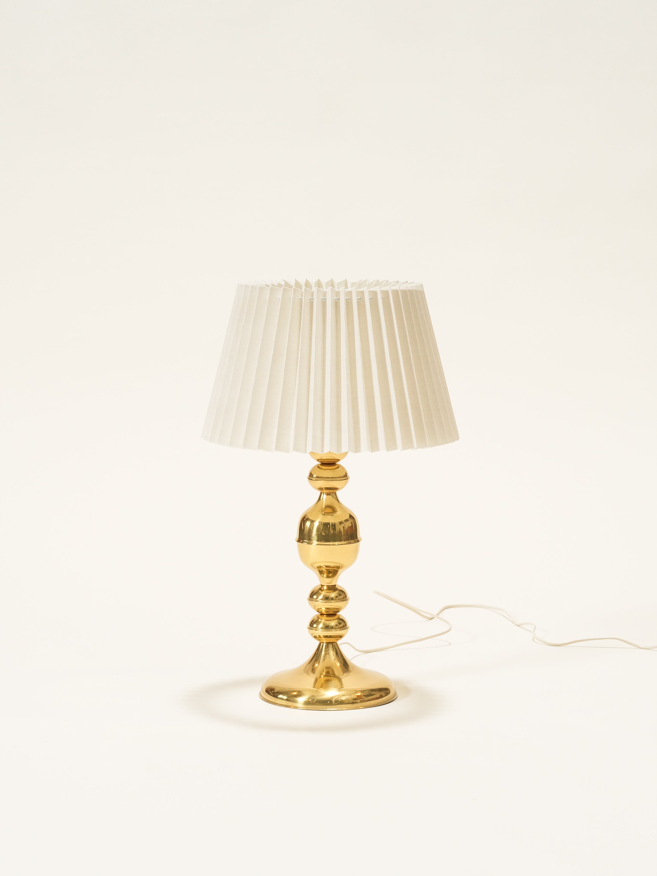 Mid-Century Swedish Brass Table Lamp with Pleated Shade